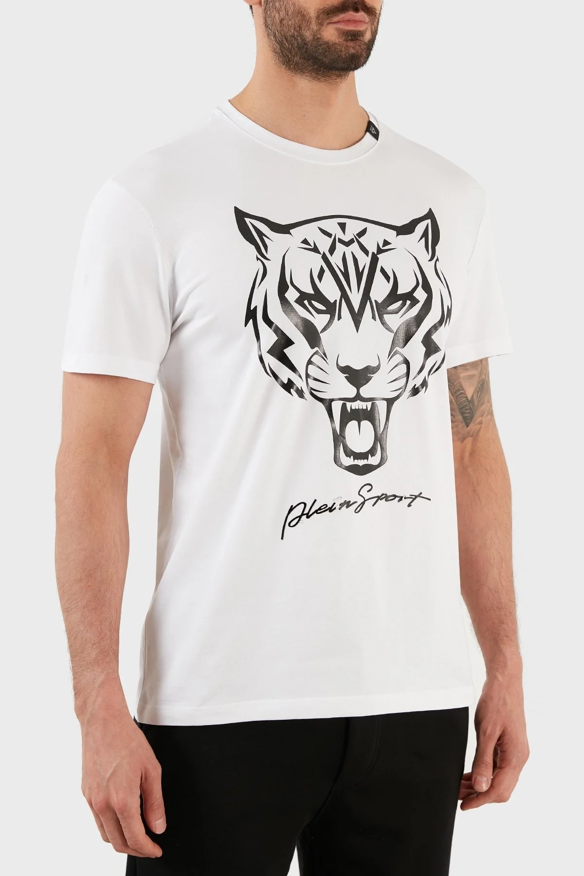 Plein Sport Logolu Bisiklet Yaka Pamuklu Erkek T Shirt TIPS127TN01 BEYAZ - 4