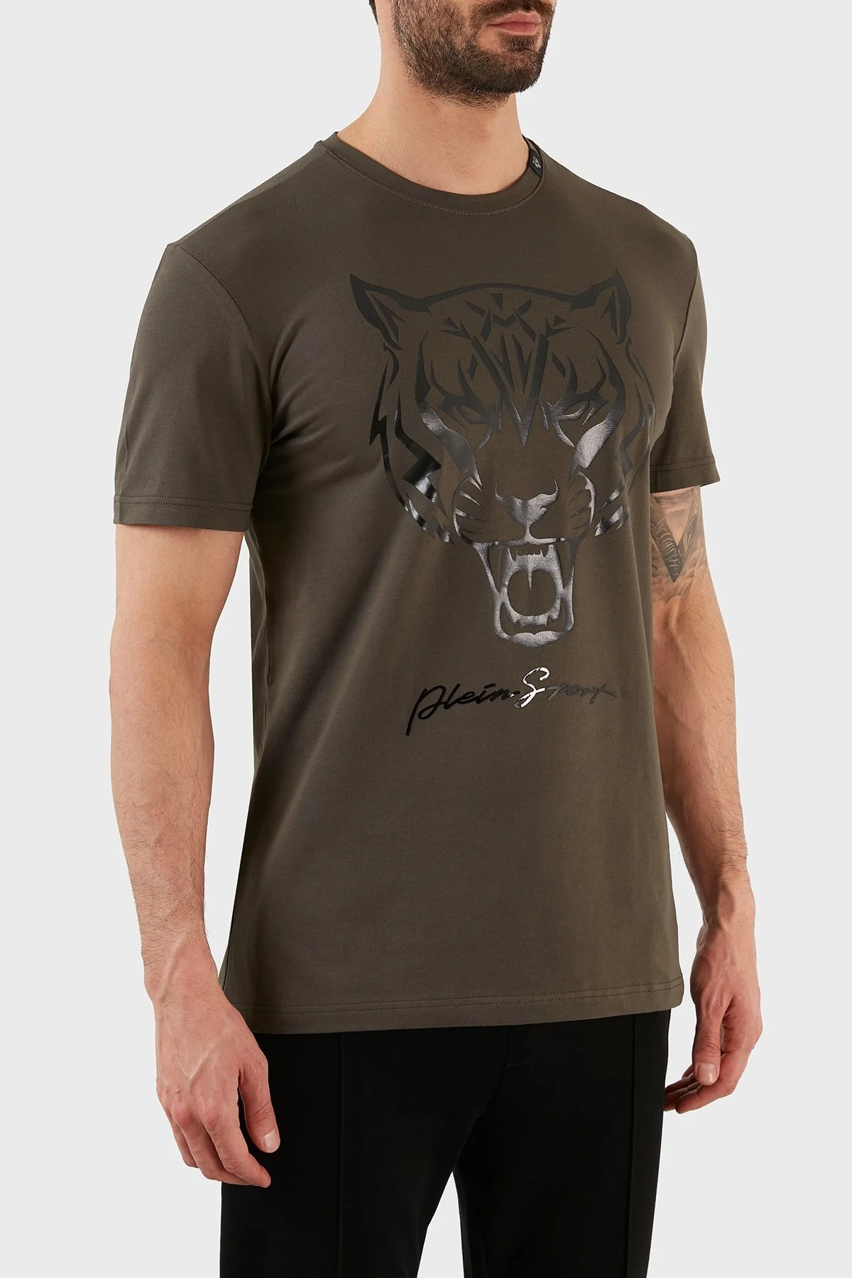 Plein Sport Logolu Bisiklet Yaka Pamuklu Erkek T Shirt TIPS127TN32 HAKİ - 4