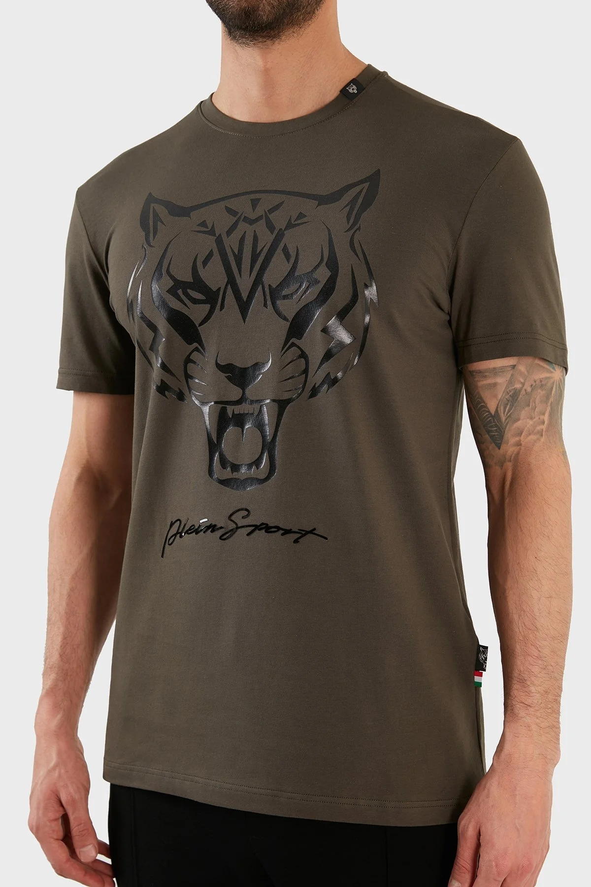 Plein Sport Logolu Bisiklet Yaka Pamuklu Erkek T Shirt TIPS127TN32 HAKİ - 6