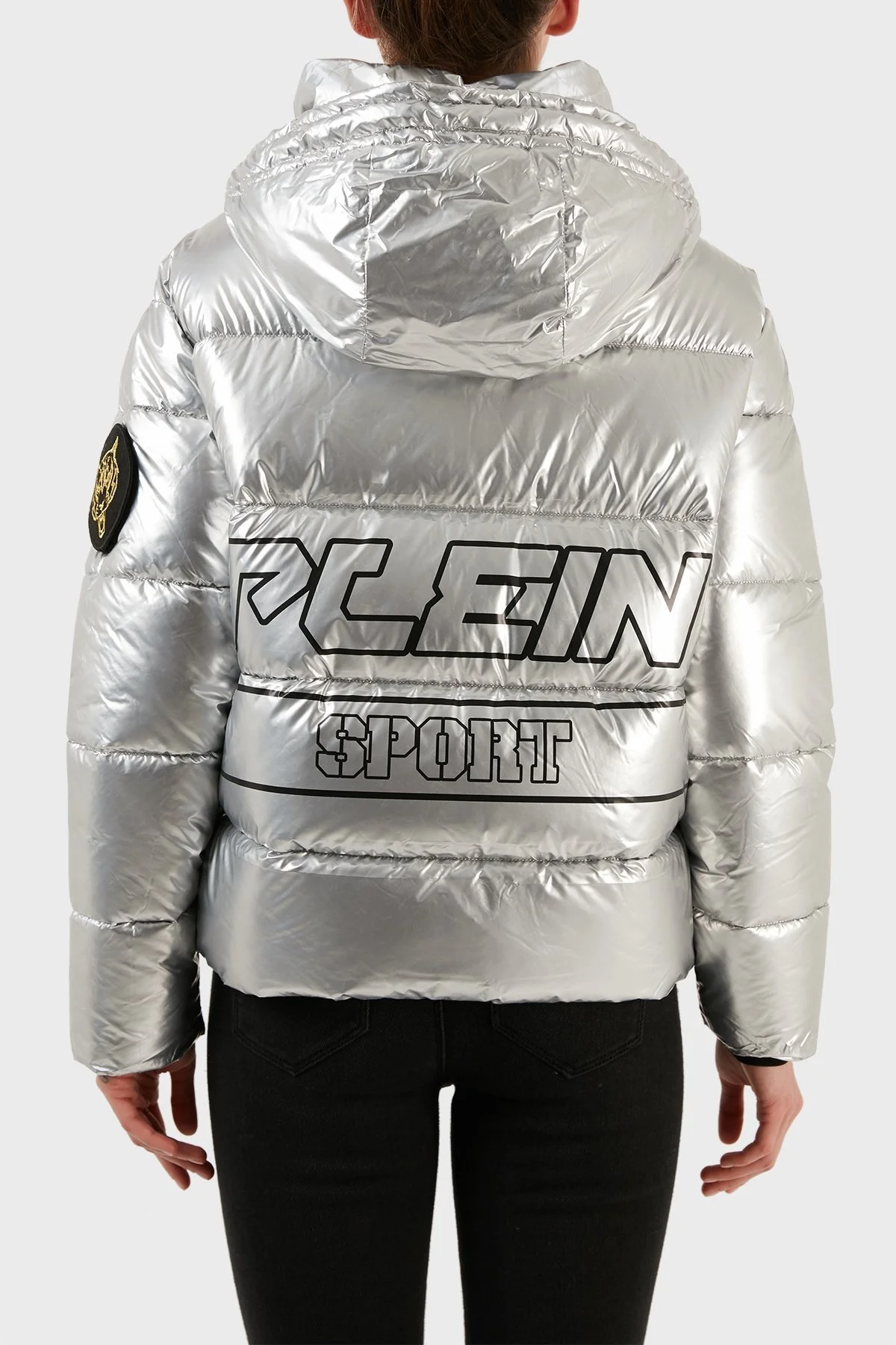 Plein Sport Logolu Kapüşonlu Yalıtımlı Regular Fit Bayan Mont DPPS20111 GÜMÜŞ - 4