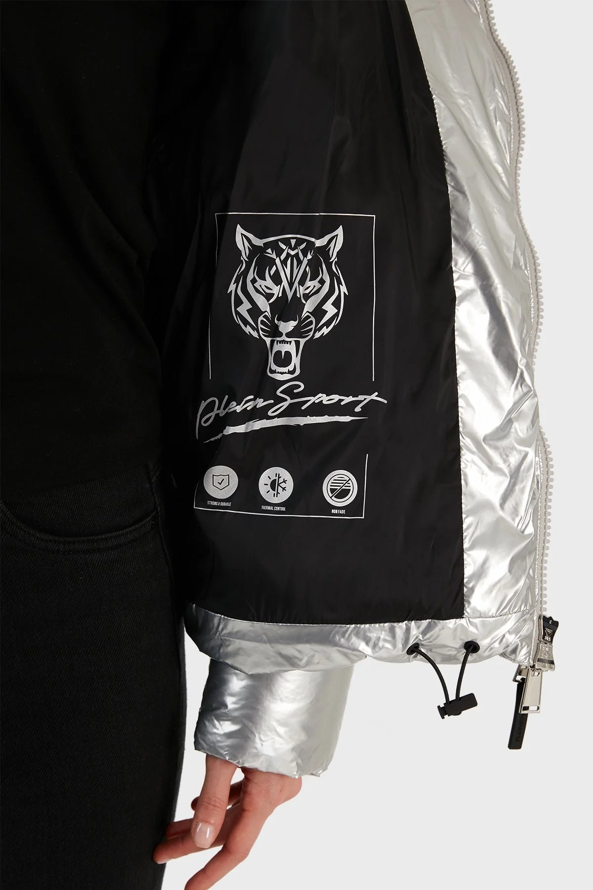 Plein Sport Logolu Kapüşonlu Yalıtımlı Regular Fit Bayan Mont DPPS20111 GÜMÜŞ - 6