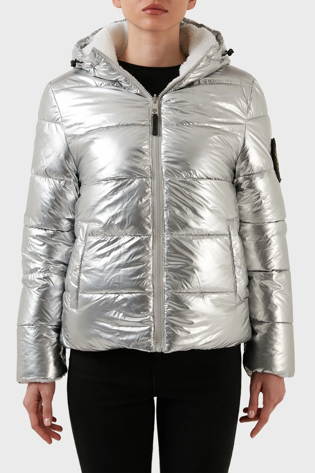 Plein Sport Logolu Çift Taraflı Kapüşonlu Bayan Mont DPPS20411 GÜMÜŞ - 1