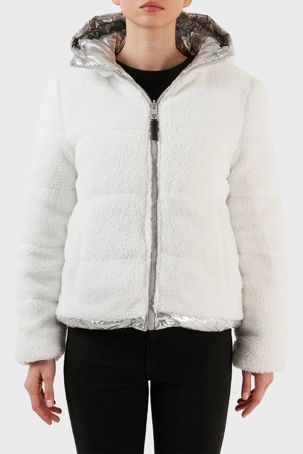 Plein Sport Logolu Çift Taraflı Kapüşonlu Bayan Mont DPPS20411 GÜMÜŞ - 3