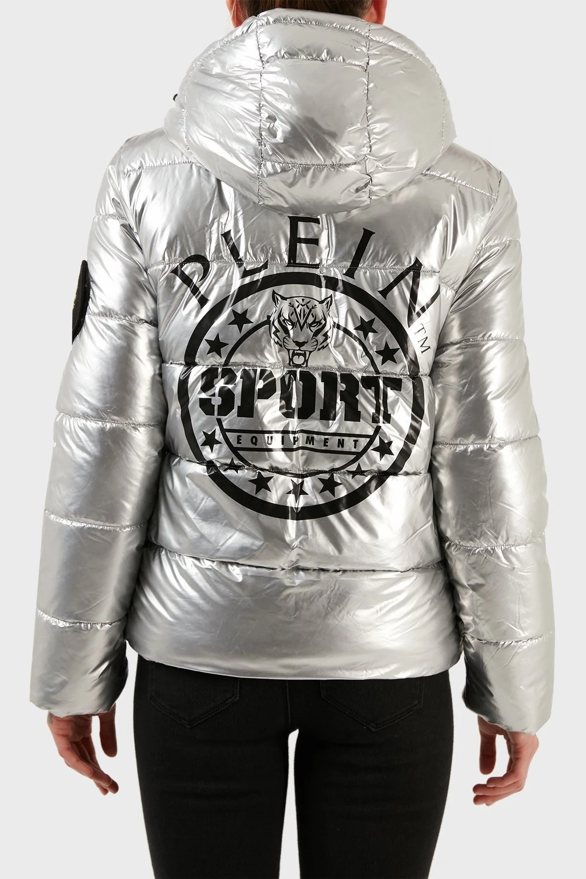 Plein Sport Logolu Çift Taraflı Kapüşonlu Bayan Mont DPPS20411 GÜMÜŞ - 5