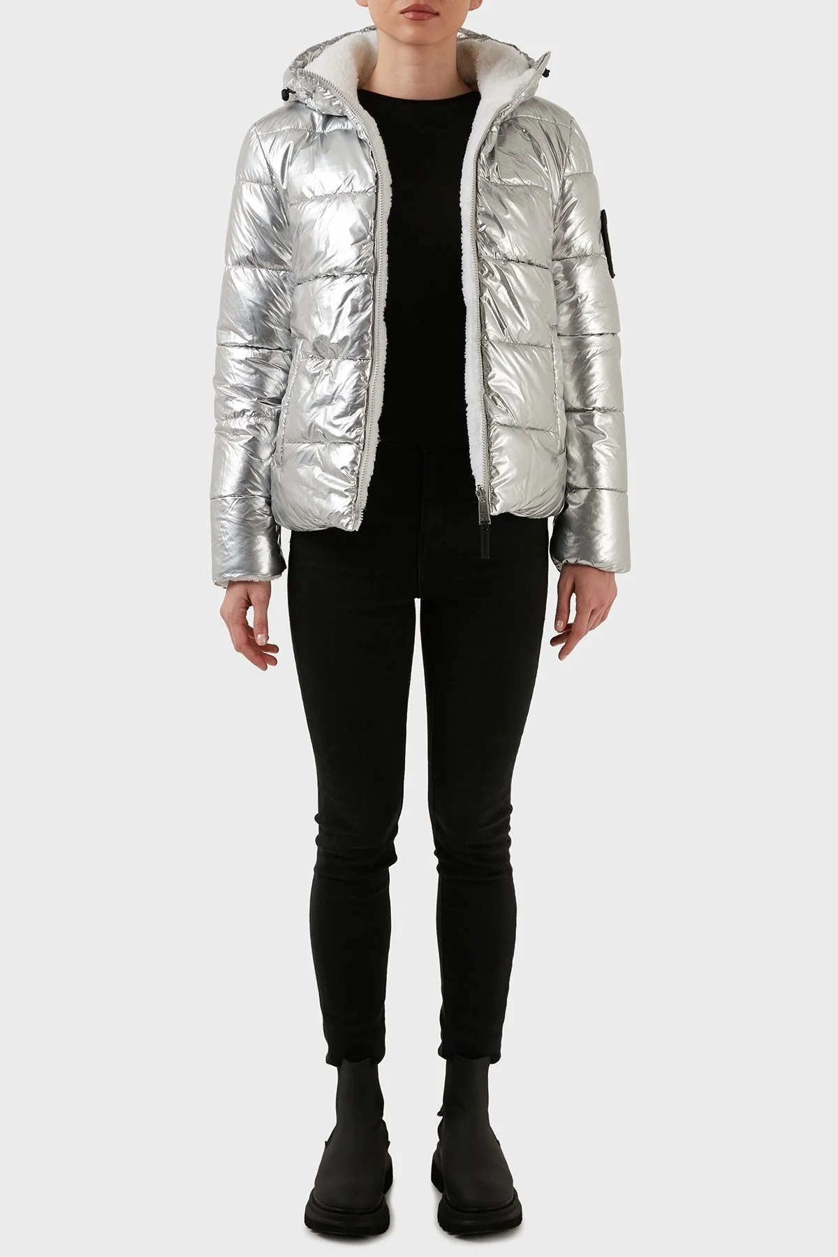 Plein Sport Logolu Çift Taraflı Kapüşonlu Bayan Mont DPPS20411 GÜMÜŞ - 7