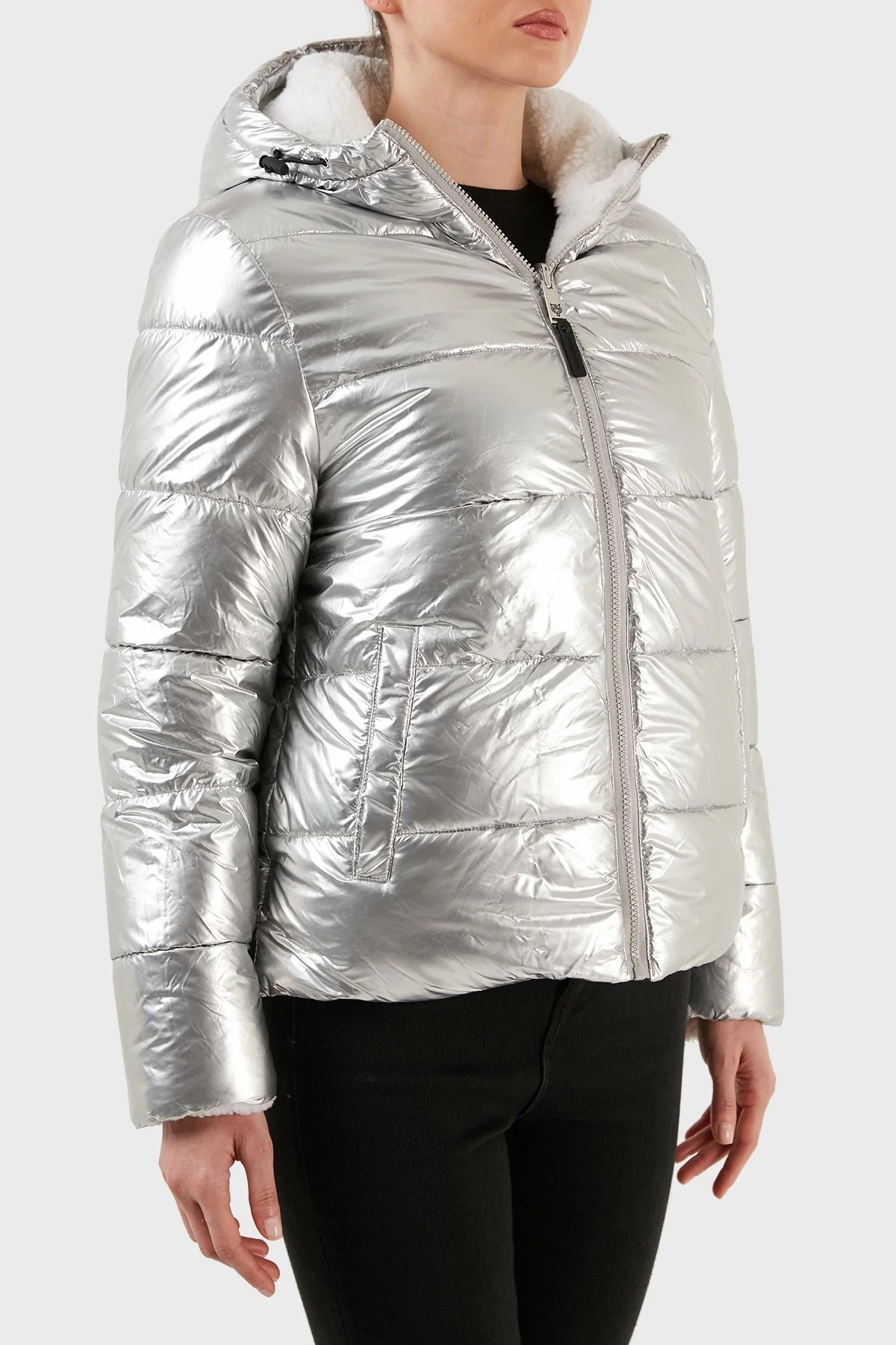 Plein Sport Logolu Çift Taraflı Kapüşonlu Bayan Mont DPPS20411 GÜMÜŞ - 9