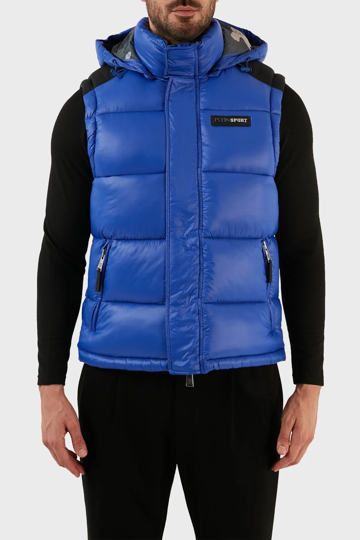 Plein Sport Logolu Çıkarılabilir Kapüşonlu Yalıtımlı Şişme Erkek Yelek UPPS10581 SAKS - 1