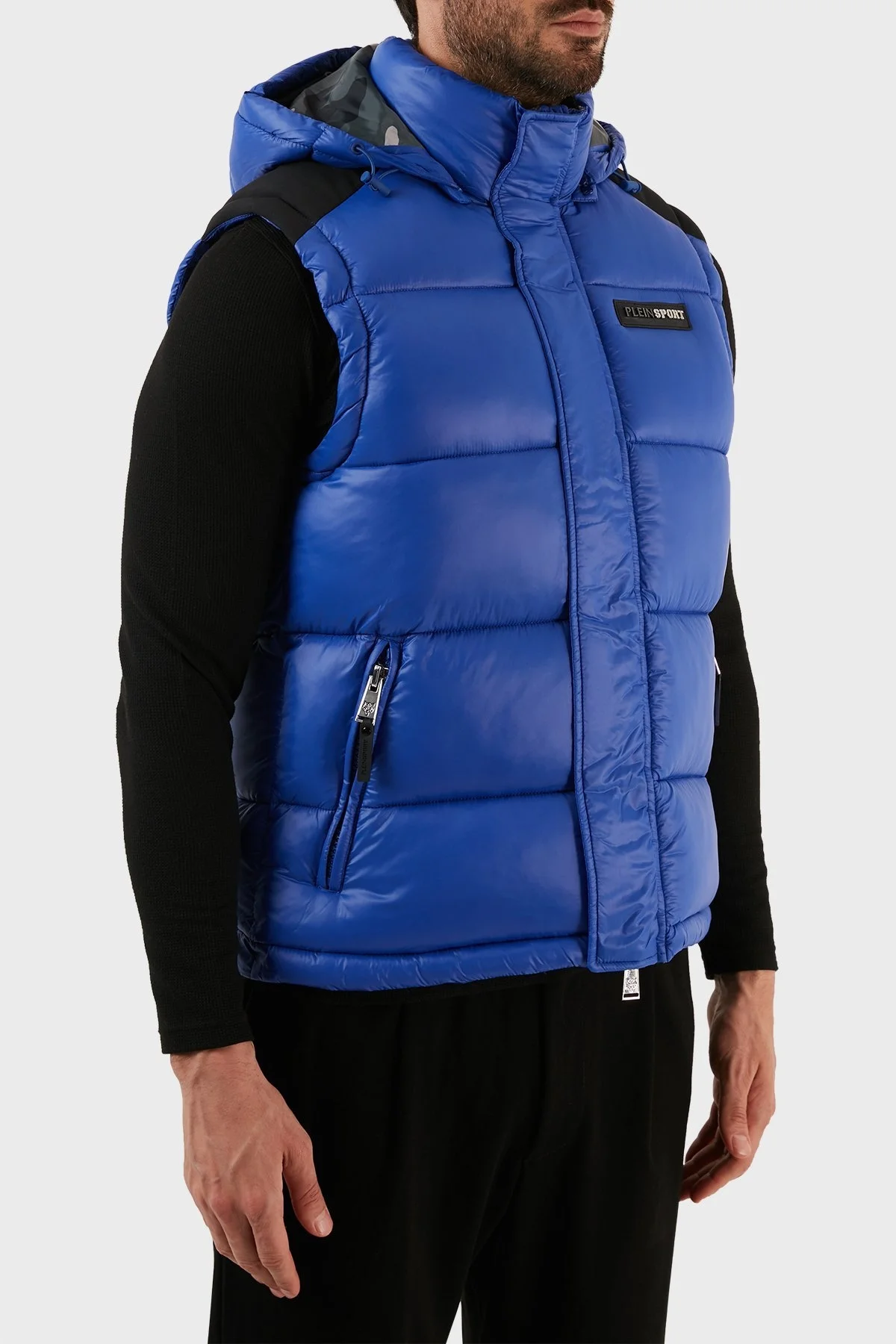 Plein Sport Logolu Çıkarılabilir Kapüşonlu Yalıtımlı Şişme Erkek Yelek UPPS10581 SAKS - 3