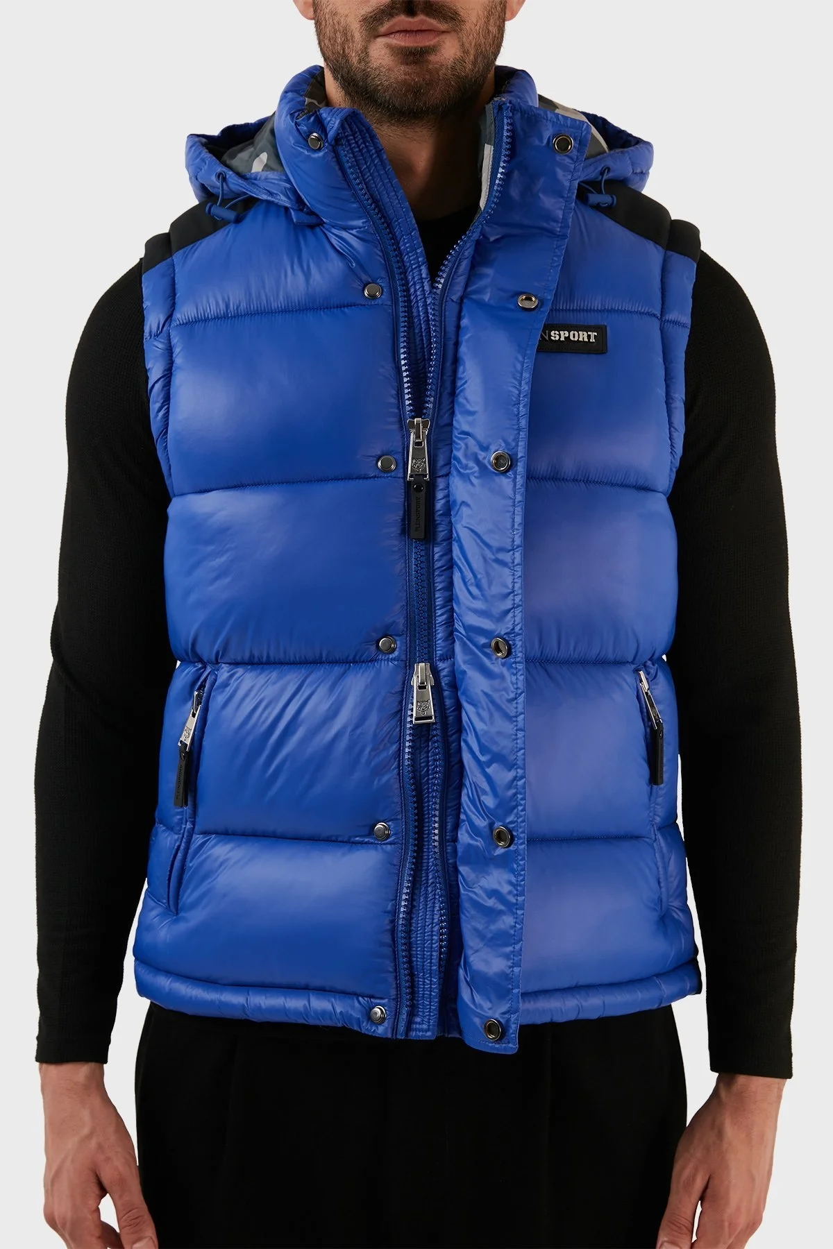 Plein Sport Logolu Çıkarılabilir Kapüşonlu Yalıtımlı Şişme Erkek Yelek UPPS10581 SAKS - 4