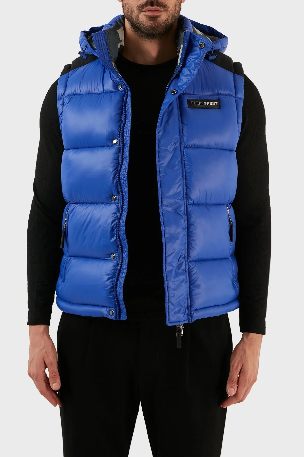 Plein Sport Logolu Çıkarılabilir Kapüşonlu Yalıtımlı Şişme Erkek Yelek UPPS10581 SAKS - 6