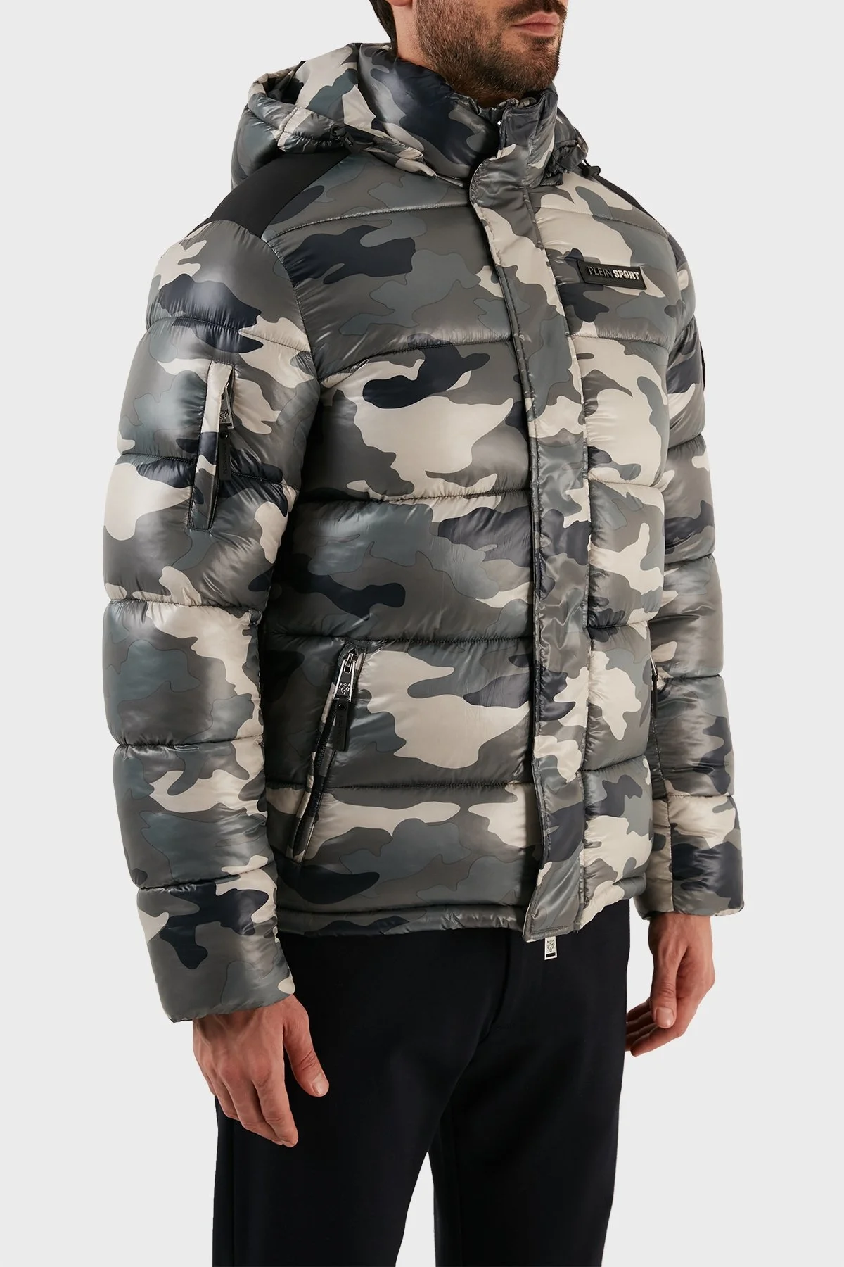 Plein Sport Logolu Kamuflaj Desenli Yalıtımlı Çıkarılabilir Kapüşonlu Erkek Mont UPPS10232 HAKİ - 3