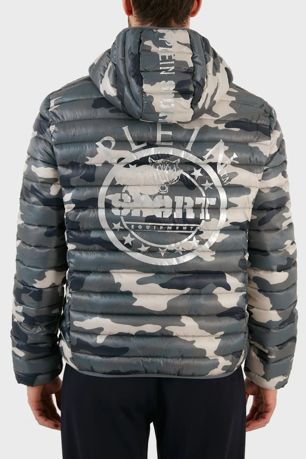 Plein Sport Logolu Kamuflaj Desenli Yalıtımlı Kapüşonlu Erkek Mont UPPS10332 KAMUFLAJ-HAKI - 2