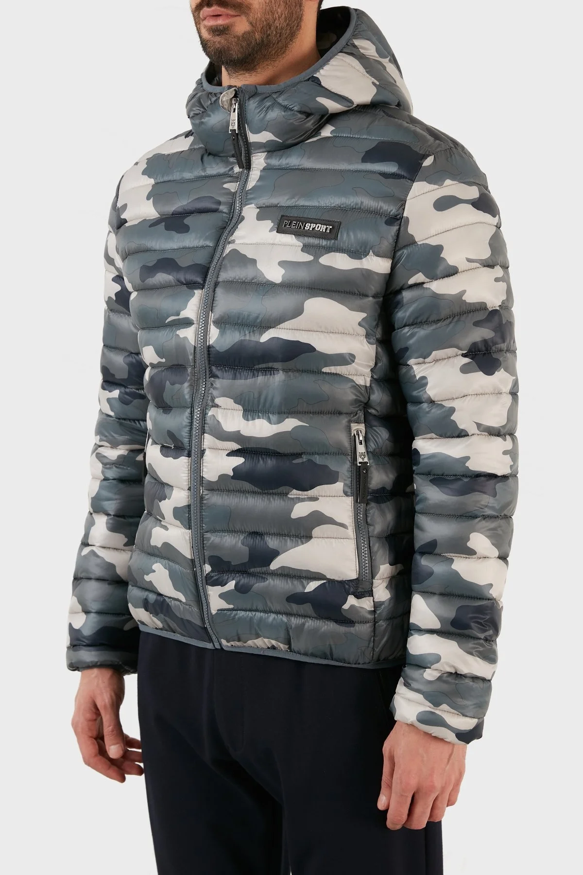 Plein Sport Logolu Kamuflaj Desenli Yalıtımlı Kapüşonlu Erkek Mont UPPS10332 KAMUFLAJ-HAKI - 3