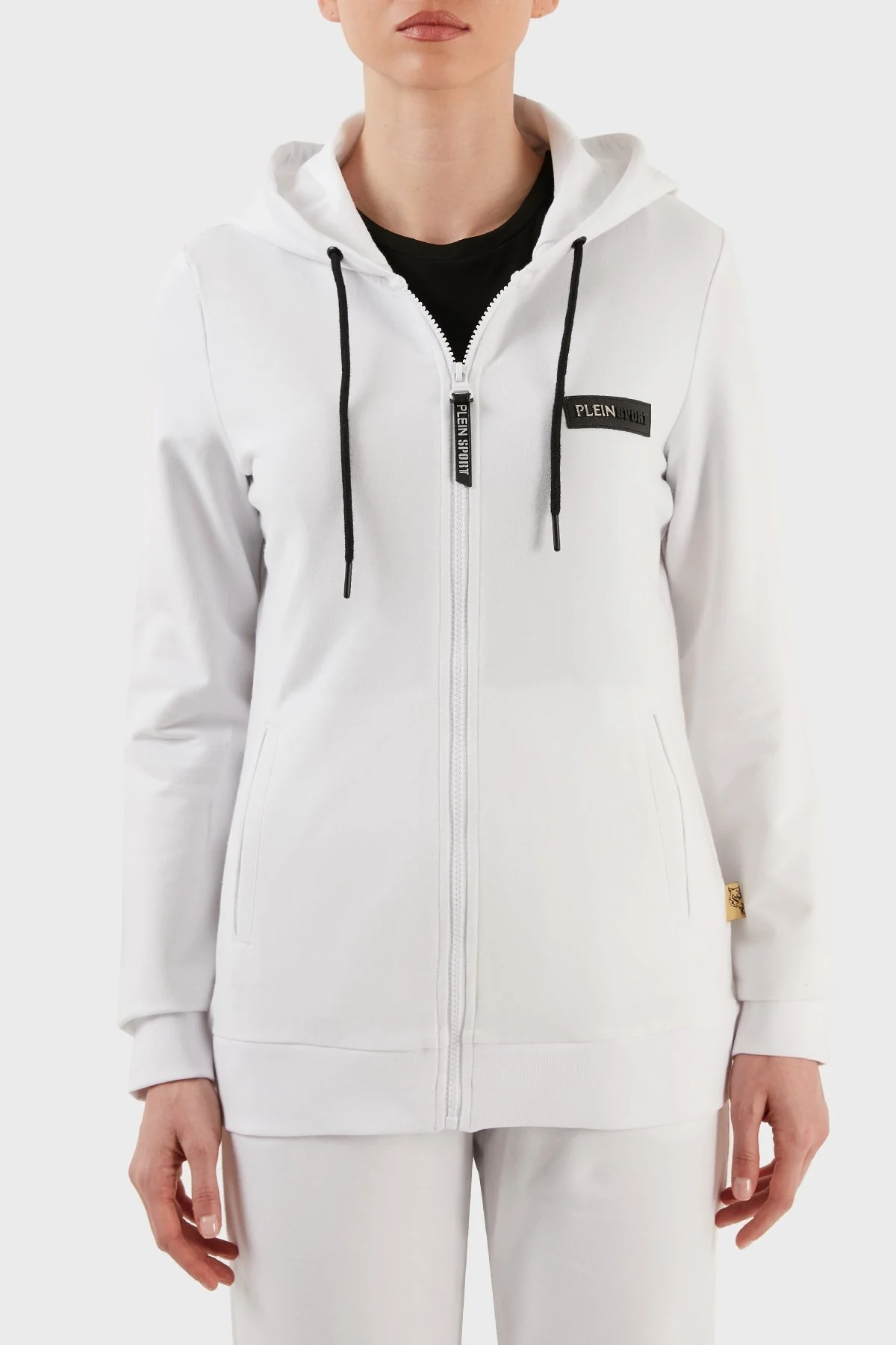Plein Sport Logolu Kapüşonlu Fermuarlı Dar Kesim Pamuklu Bayan Eşofman Takımı DTKPS000601 BEYAZ - 10
