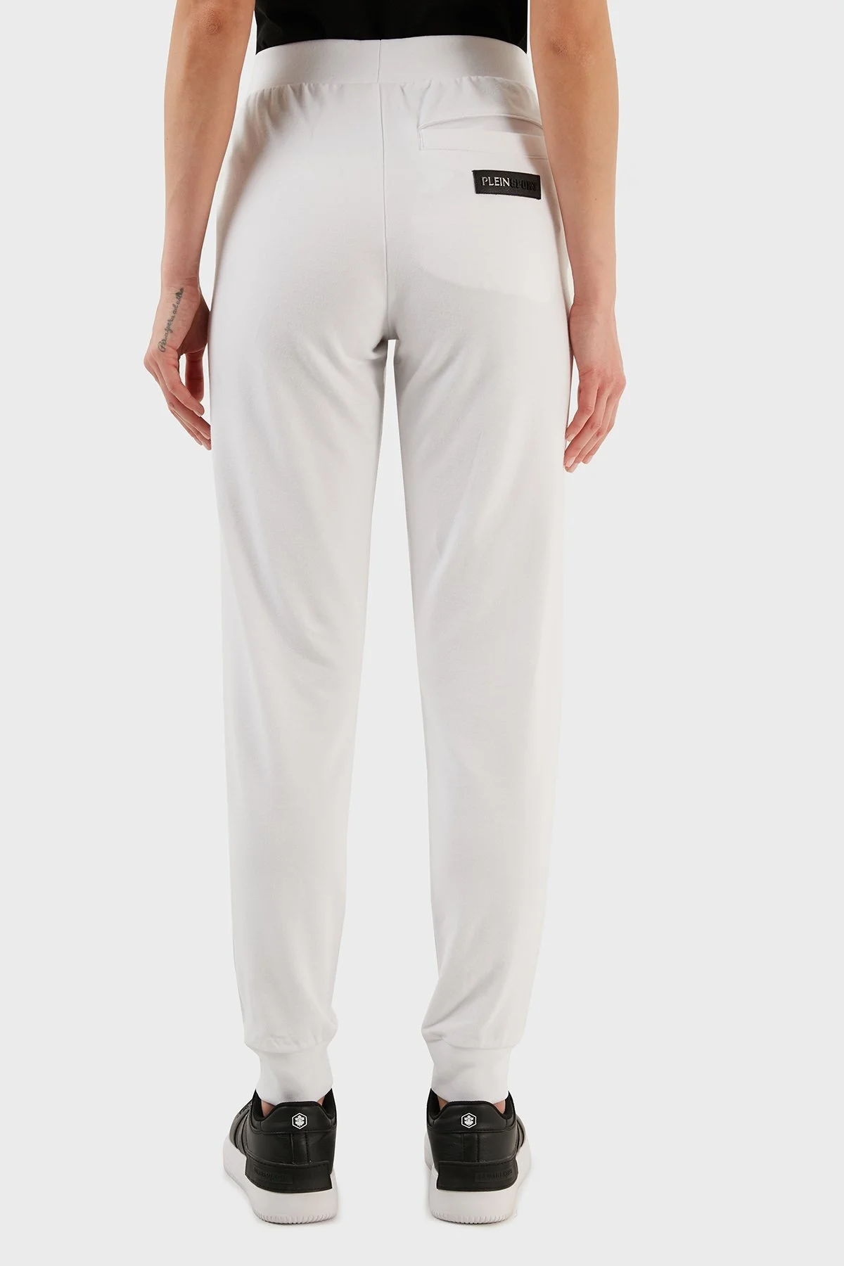 Plein Sport Logolu Kapüşonlu Fermuarlı Dar Kesim Pamuklu Bayan Eşofman Takımı DTKPS000601 BEYAZ - 12
