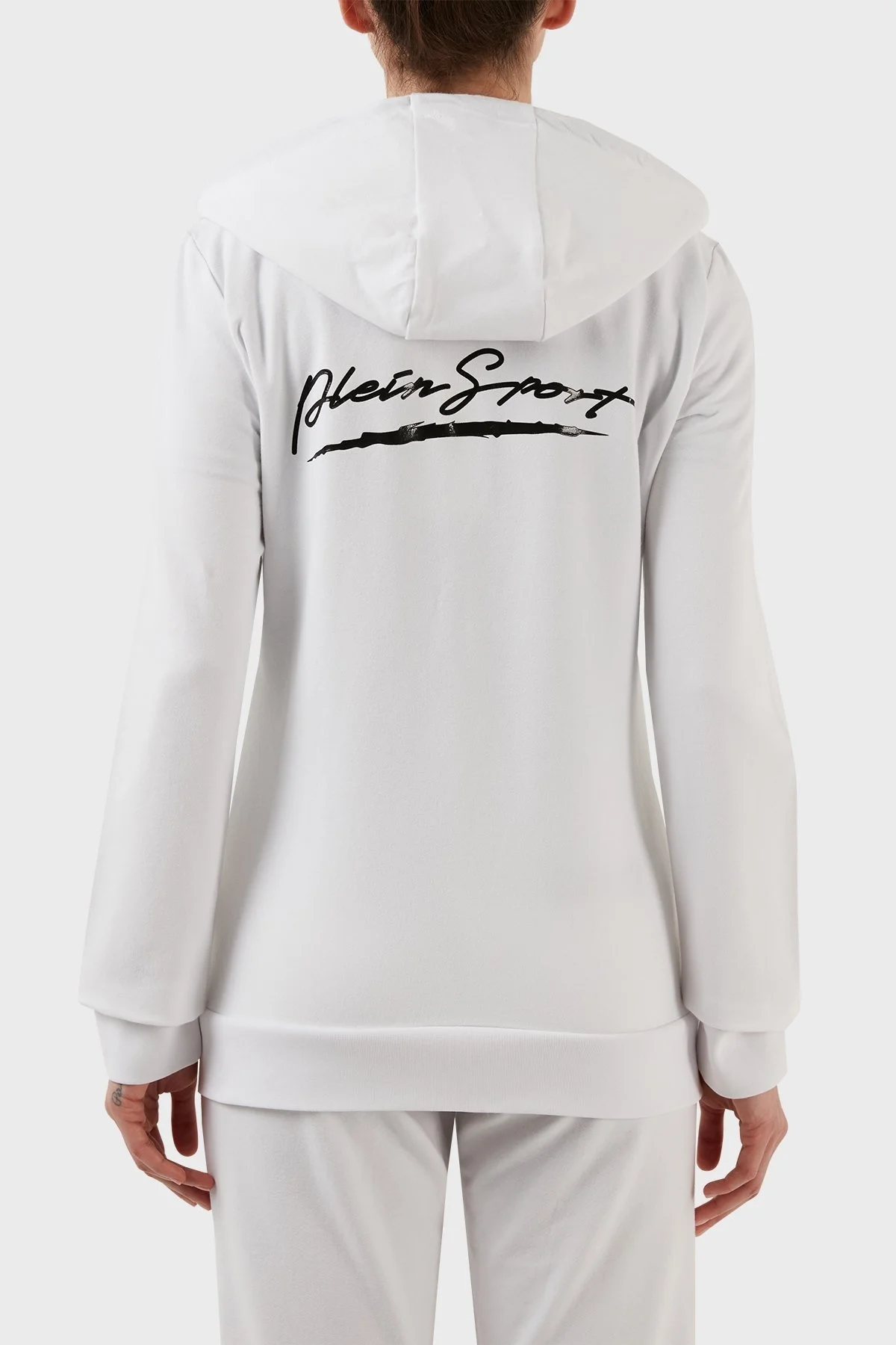 Plein Sport Logolu Kapüşonlu Fermuarlı Dar Kesim Pamuklu Bayan Eşofman Takımı DTKPS000601 BEYAZ - 13