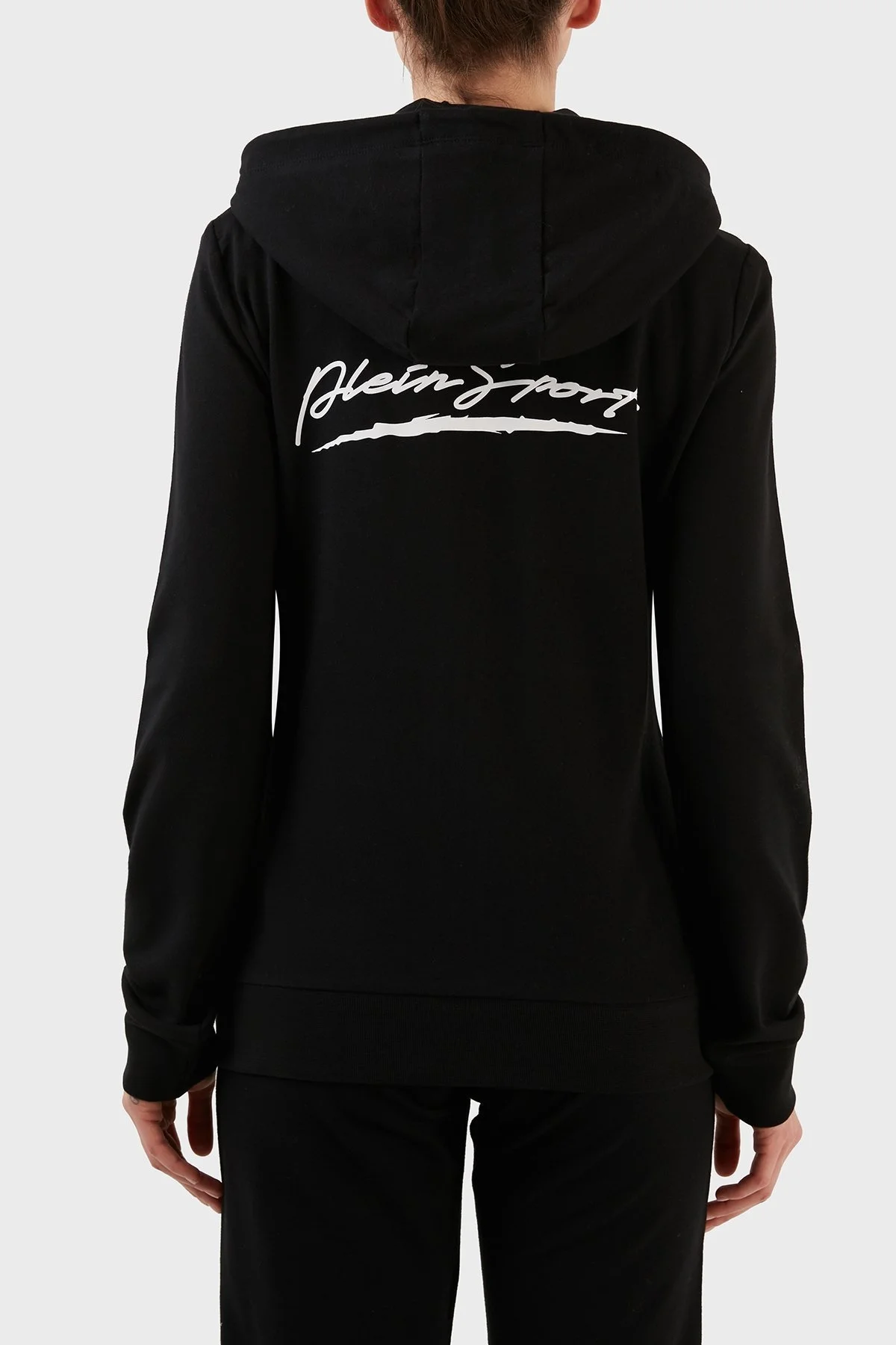 Plein Sport Logolu Kapüşonlu Fermuarlı Dar Kesim Pamuklu Bayan Eşofman Takımı DTKPS000681 SİYAH - 6