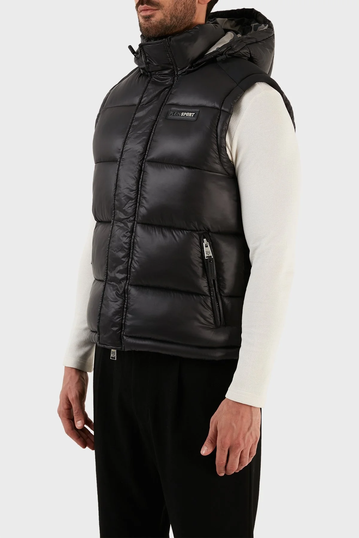 Plein Sport Logolu Yalıtımlı Çıkarılabilir Kapüşonlu Şişme Erkek Yelek UPPS10599 SİYAH - 2
