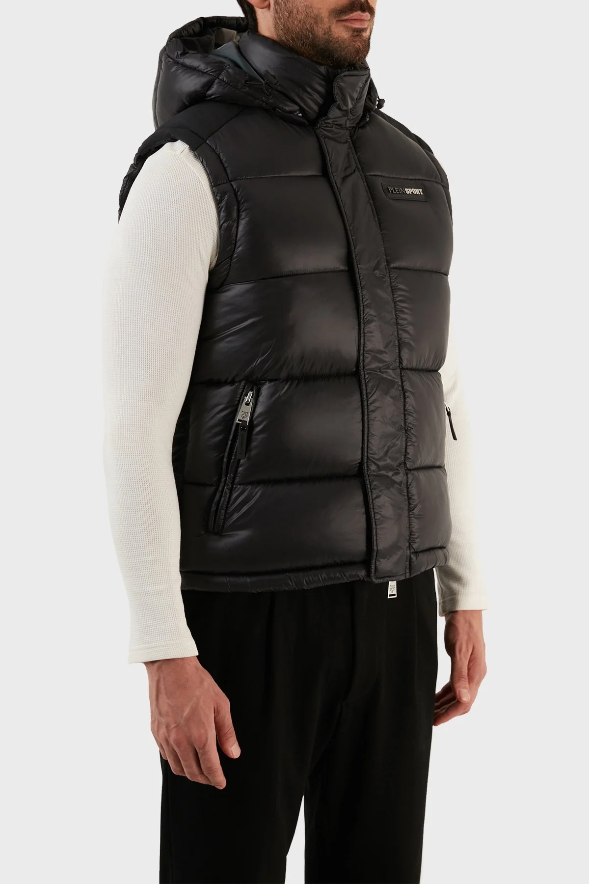 Plein Sport Logolu Yalıtımlı Çıkarılabilir Kapüşonlu Şişme Erkek Yelek UPPS10599 SİYAH - 3
