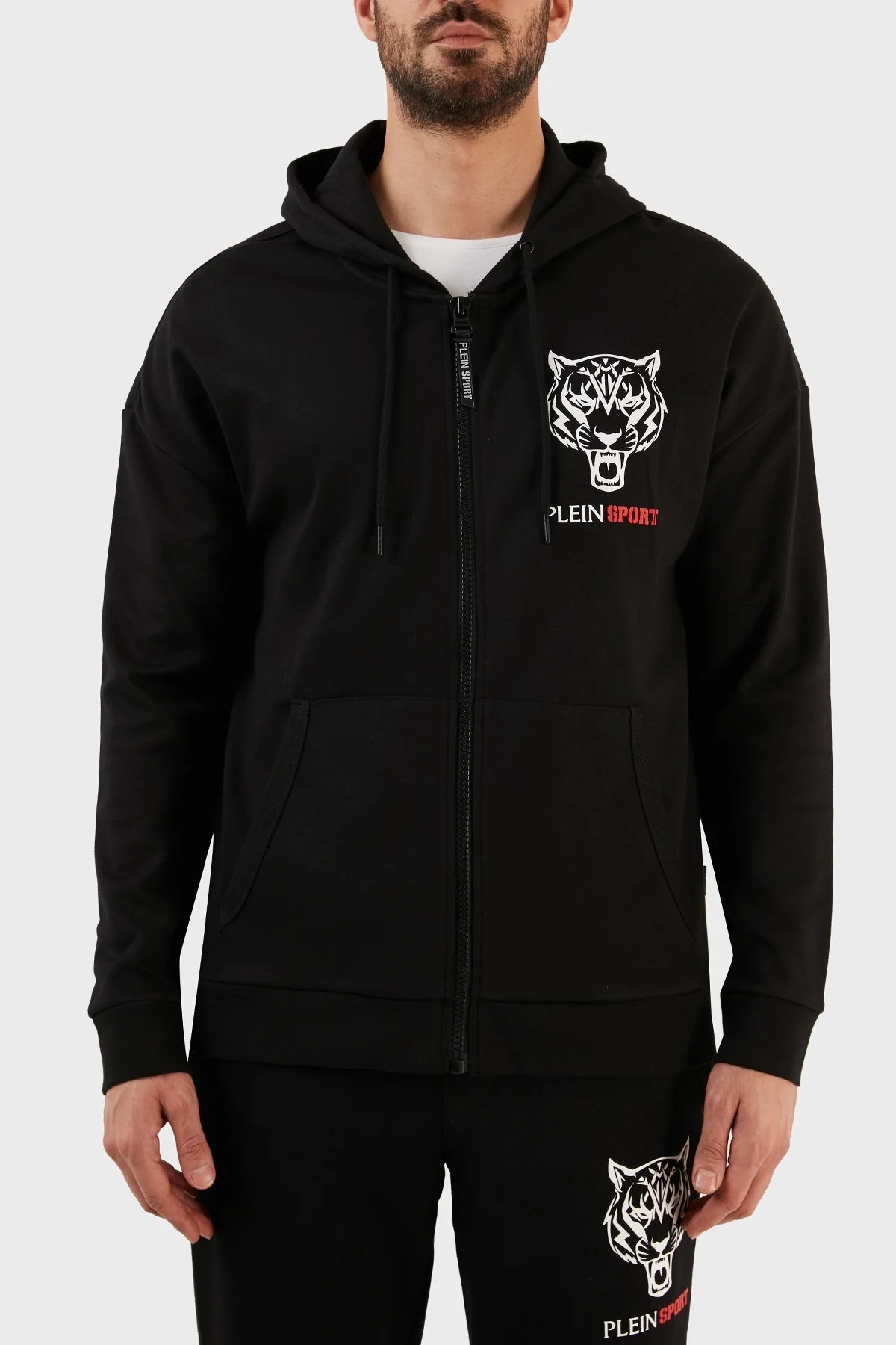 Plein Sport Pamuklu Baskılı Fermuarlı Kapüşonlu Erkek Eşofman Takımı TKPS000998 SİYAH - 2