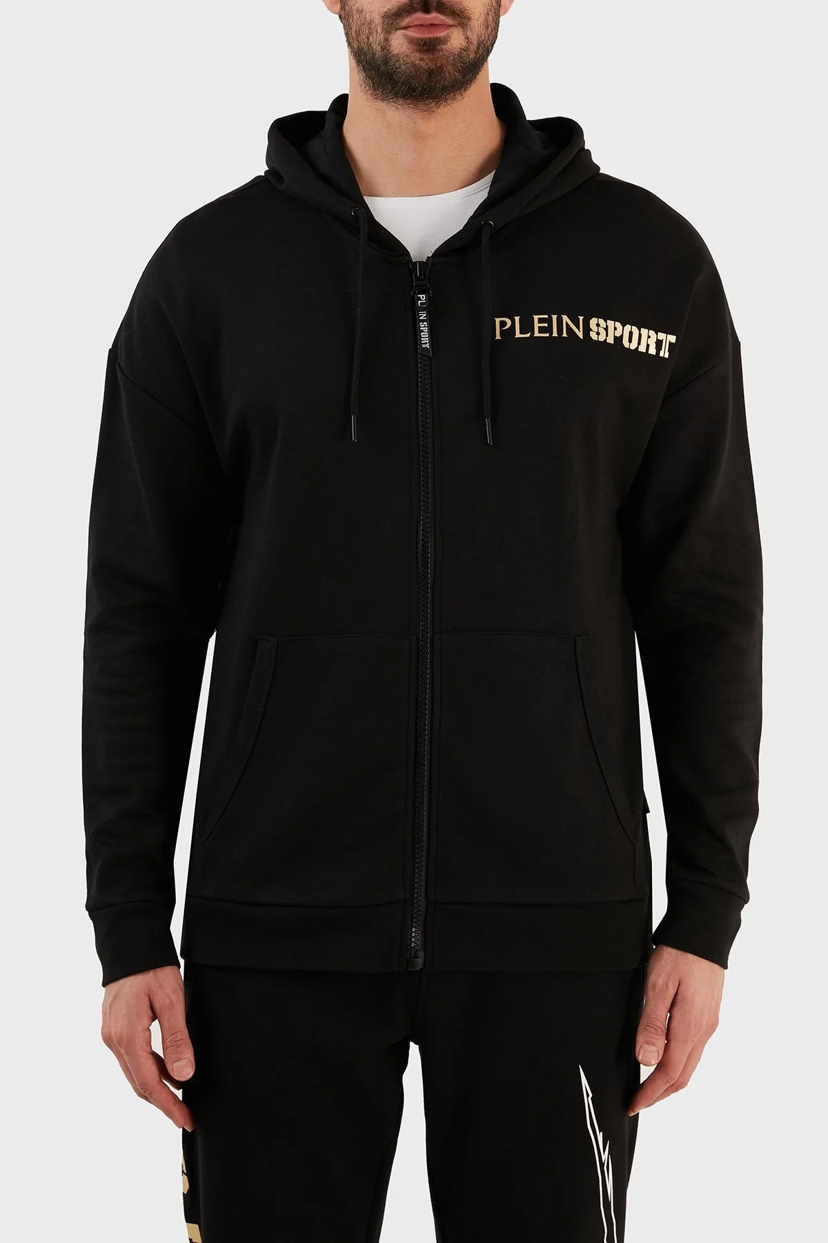 Plein Sport Pamuklu Baskılı Fermuarlı Kapüşonlu Erkek Eşofman Takımı TKPS001498 SİYAH - 2