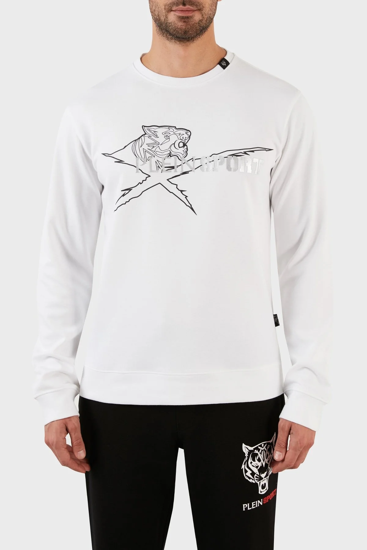 Plein Sport Pamuklu Baskılı Regular Fit Bisiklet Yaka Erkek Sweat FIPSG130501 BEYAZ - 1