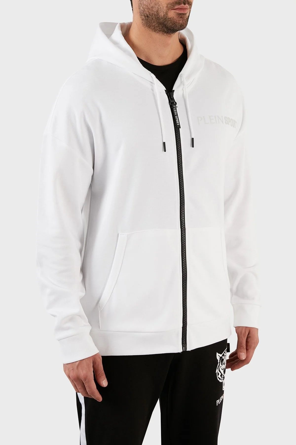 Plein Sport Pamuklu Regular Fit Fermuarlı Kapüşonlu Erkek Sweat FIPSZ132801 BEYAZ - 8