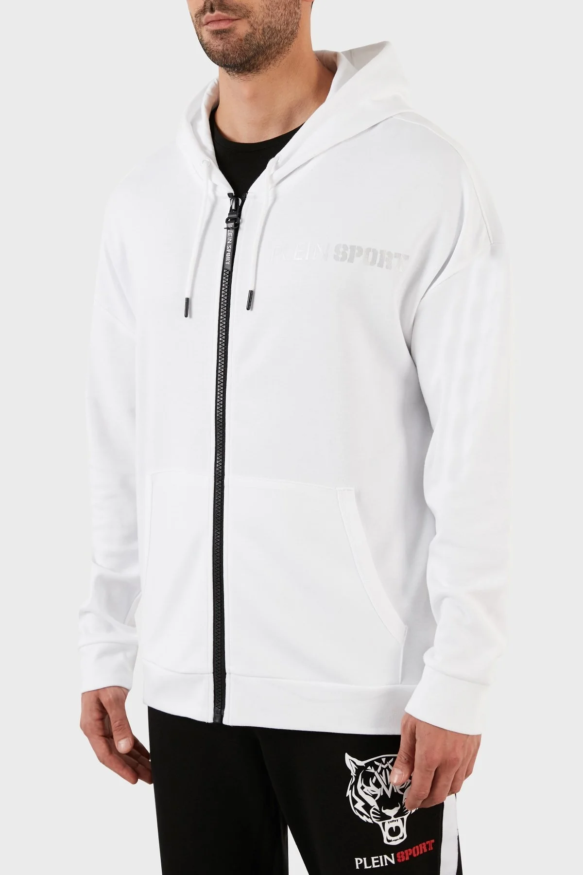 Plein Sport Pamuklu Regular Fit Fermuarlı Kapüşonlu Erkek Sweat FIPSZ132801 BEYAZ - 9