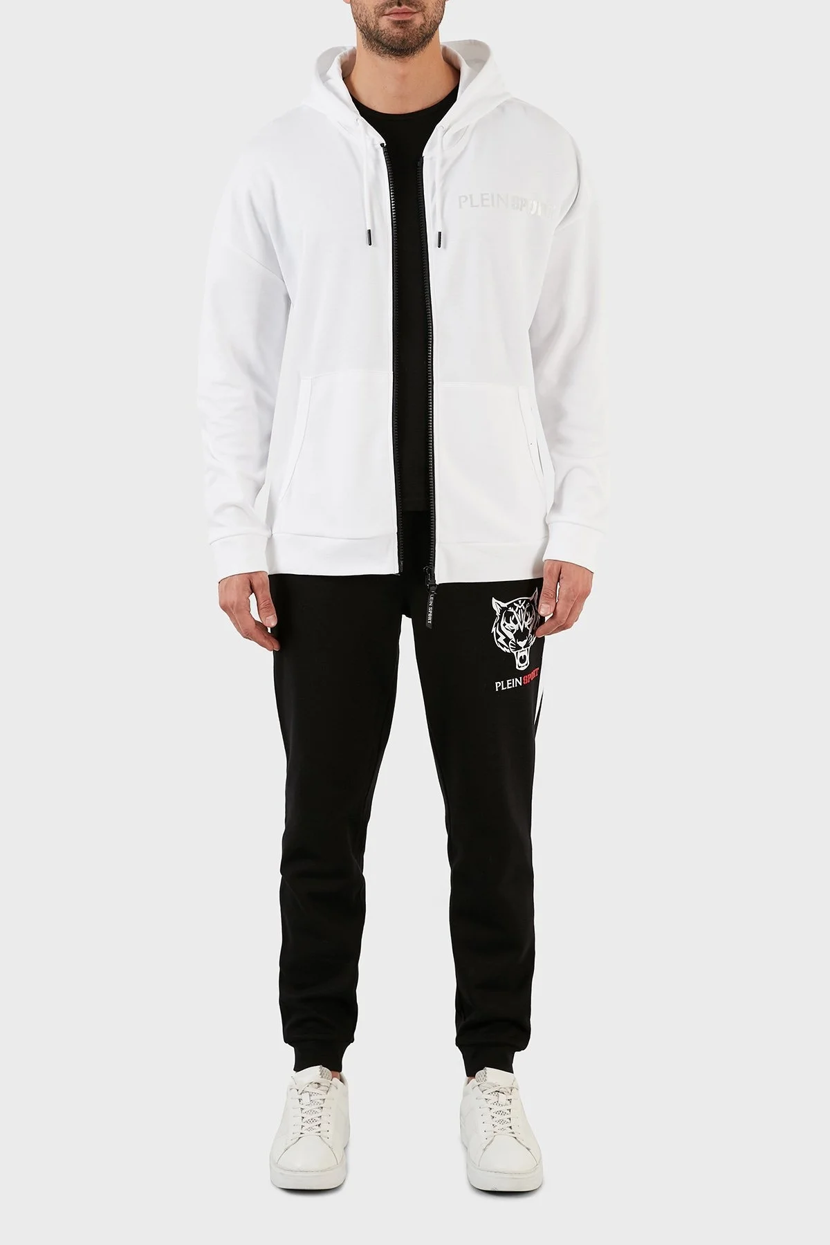 Plein Sport Pamuklu Regular Fit Fermuarlı Kapüşonlu Erkek Sweat FIPSZ132801 BEYAZ - 10