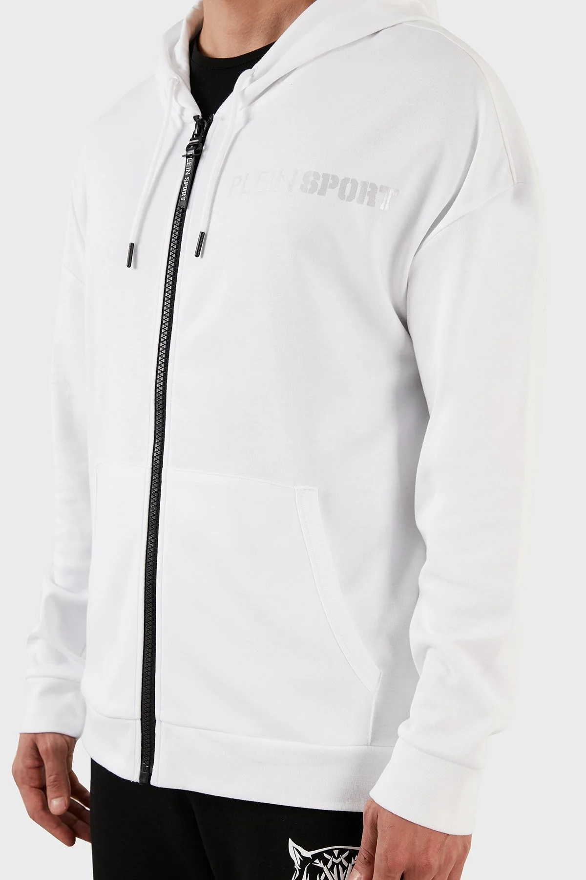 Plein Sport Pamuklu Regular Fit Fermuarlı Kapüşonlu Erkek Sweat FIPSZ132801 BEYAZ - 12