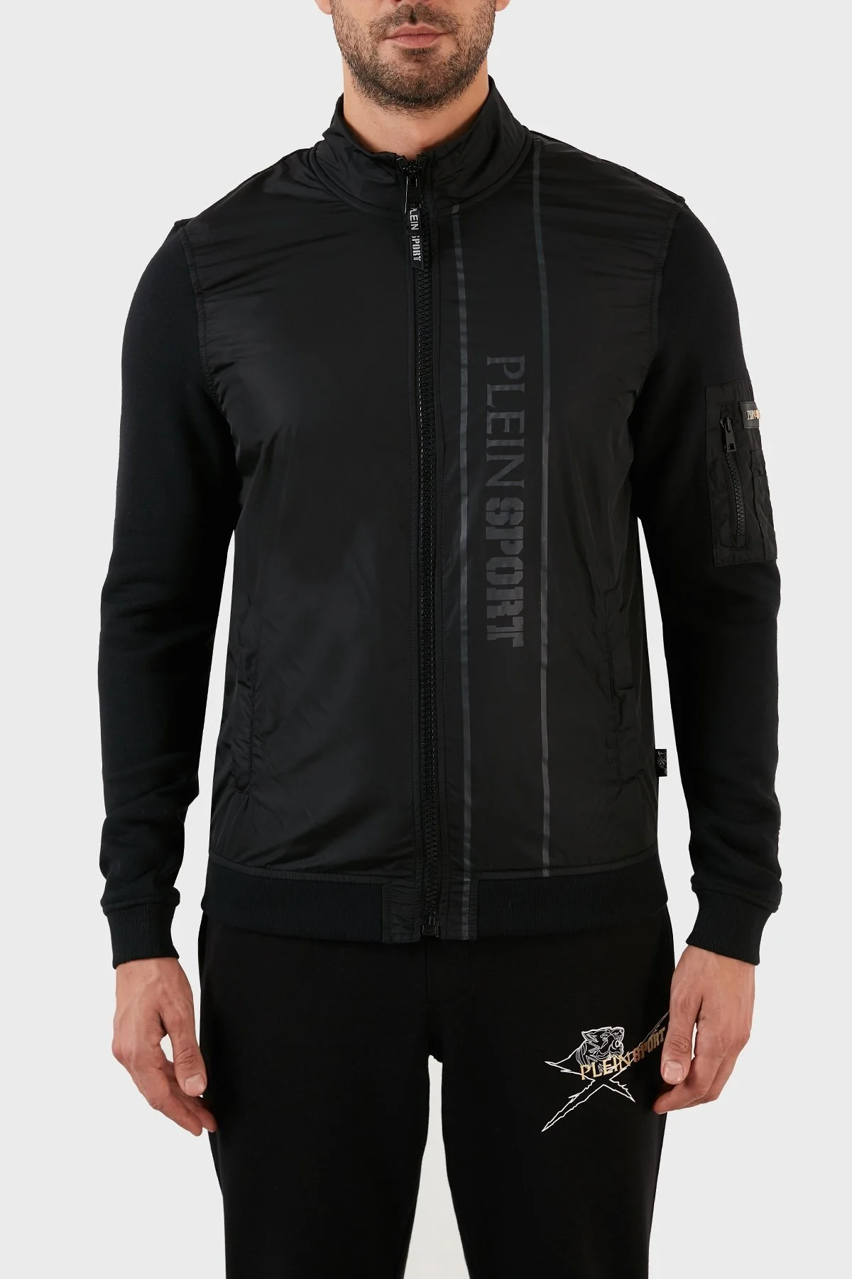 Plein Sport Regular Fit Cepli Fermuarlı Fermuarlı Erkek Sweat GIPS50699 SİYAH - 1