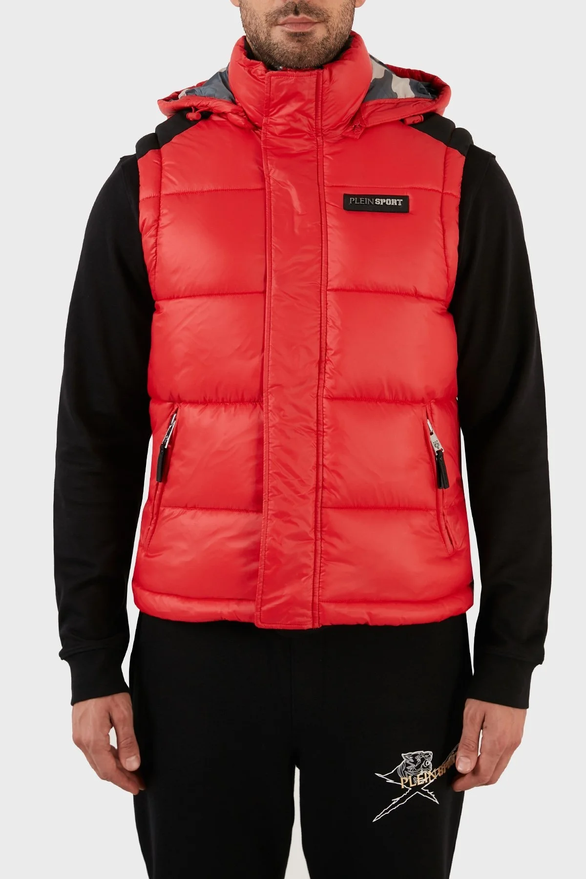 Plein Sport Regular Fit Çıkarılabilir Kapüşonlu Şişme Erkek Yelek UPPS10552 KIRMIZI - 1