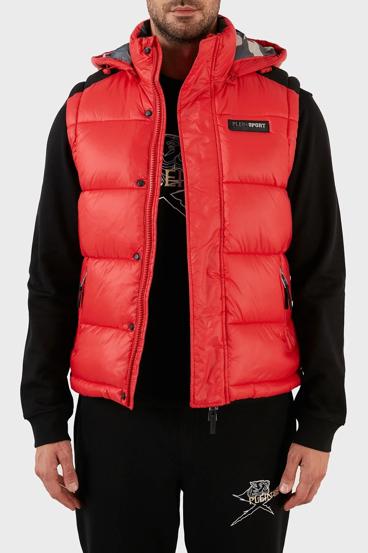 Plein Sport Regular Fit Çıkarılabilir Kapüşonlu Şişme Erkek Yelek UPPS10552 KIRMIZI - 2