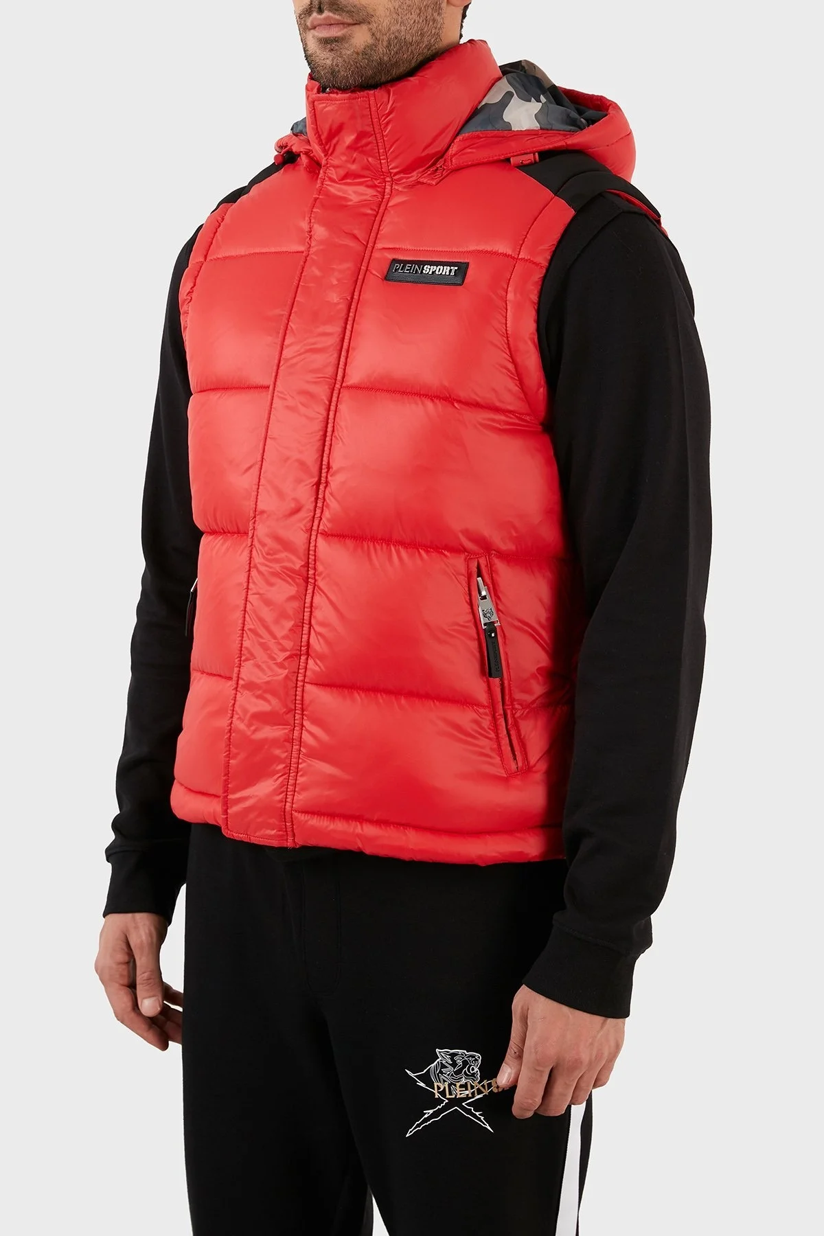 Plein Sport Regular Fit Çıkarılabilir Kapüşonlu Şişme Erkek Yelek UPPS10552 KIRMIZI - 3