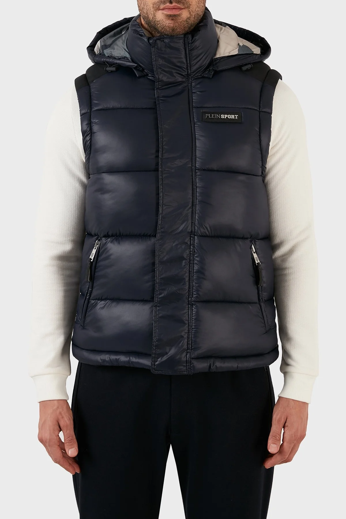 Plein Sport Regular Fit Çıkarılabilir Kapüşonlu Şişme Erkek Yelek UPPS10585 LACİVERT - 1