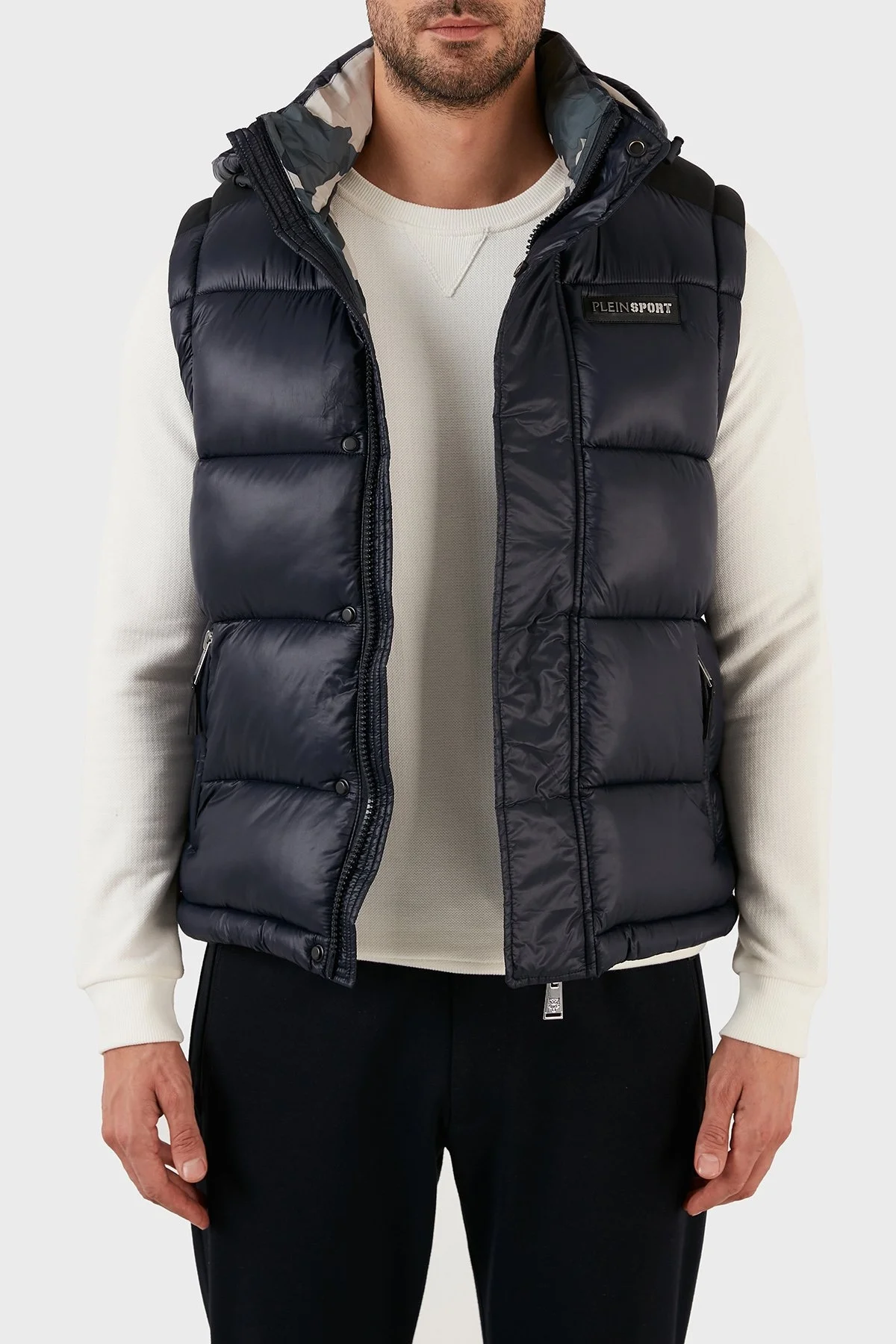 Plein Sport Regular Fit Çıkarılabilir Kapüşonlu Şişme Erkek Yelek UPPS10585 LACİVERT - 2