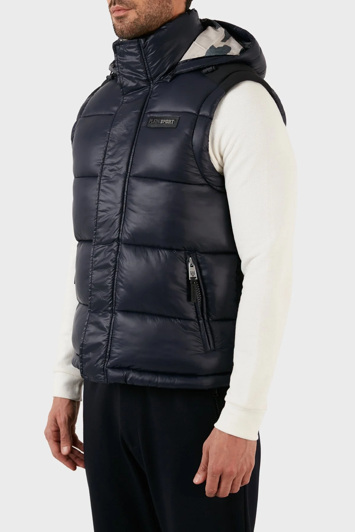 Plein Sport Regular Fit Çıkarılabilir Kapüşonlu Şişme Erkek Yelek UPPS10585 LACİVERT - 7