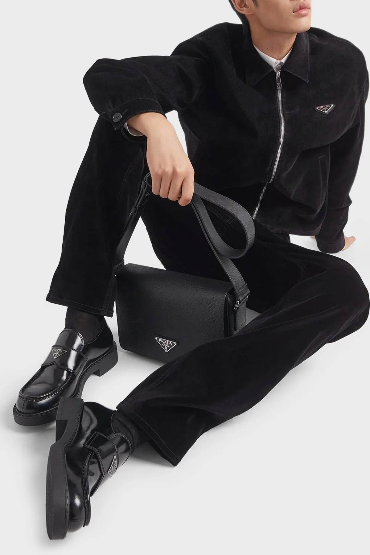 Prada % 100 Deri Logolu Makosen Erkek Ayakkabı 2DE127 055 F0002 SİYAH - 2