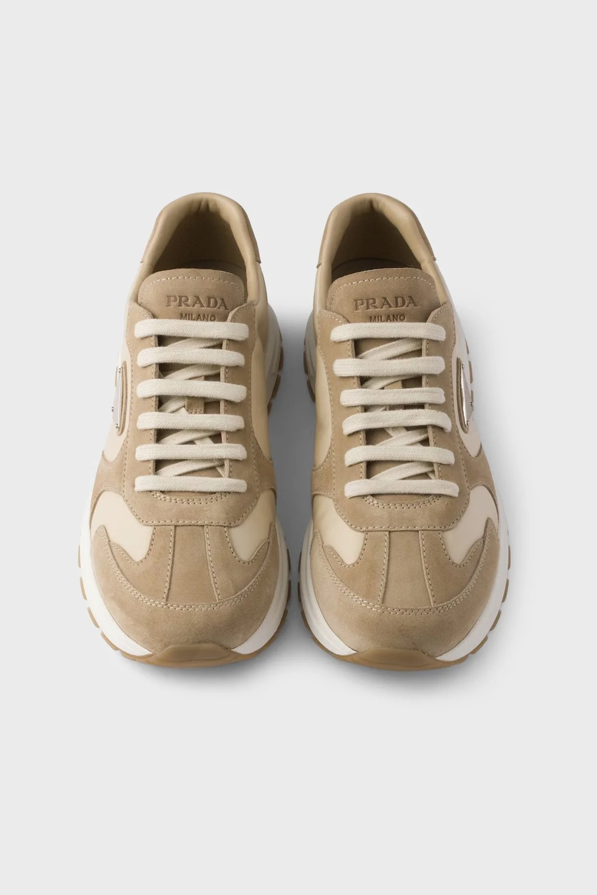 Prada % 100 Deri Logolu Sneaker Erkek Ayakkabı 2EE455 LOW F04CR BEJ - 3