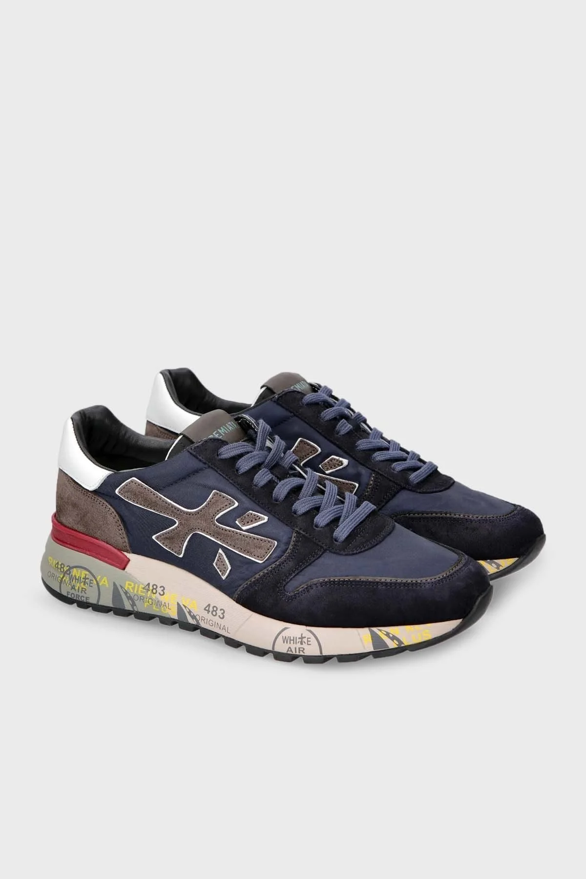 Premiata % 100 Hakiki Deri Kontrast Renk Tasarımlı Kalın Tabanlı Erkek Ayakkabı MICK 6421 KOYU LACİVERT - 9