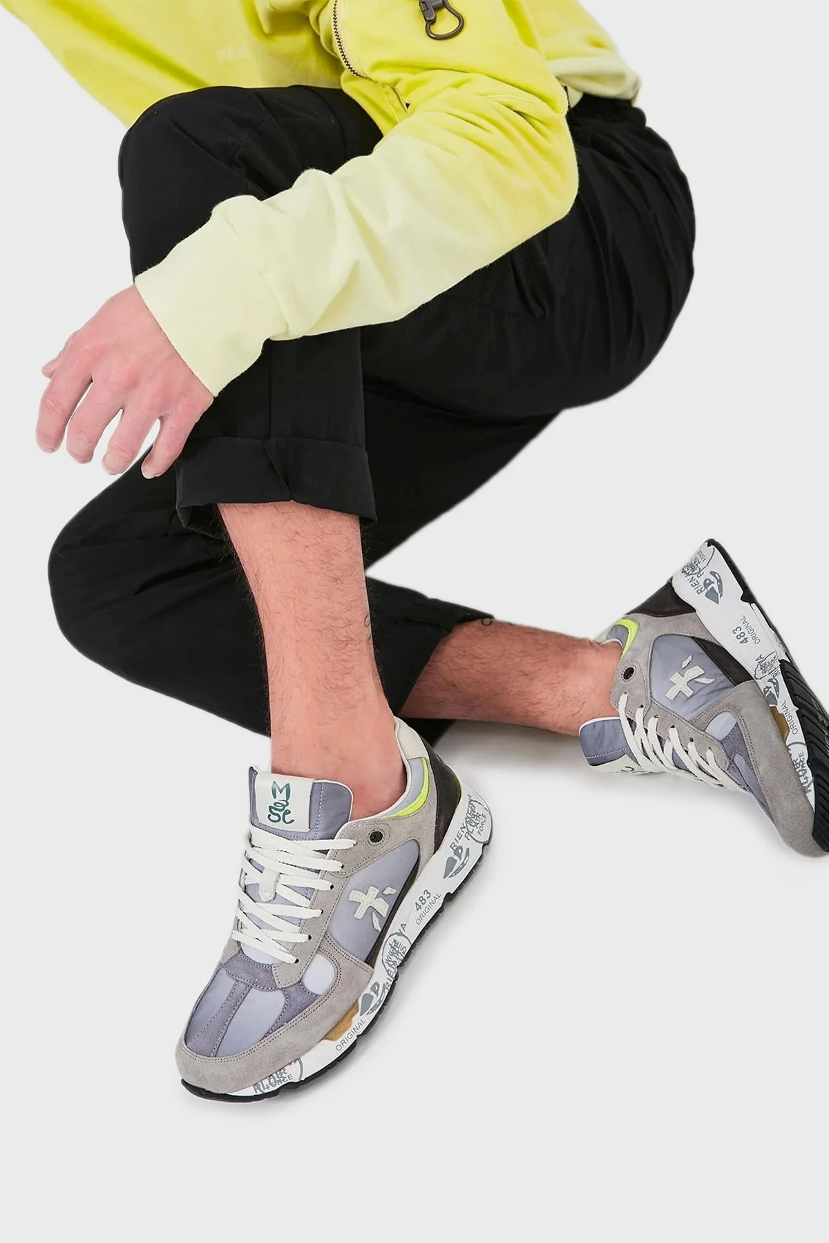 Premiata Baskılı Logolu Hakiki Deri Sneaker Erkek Ayakkabı MASE 6158 MAVİ-GRİ - 2