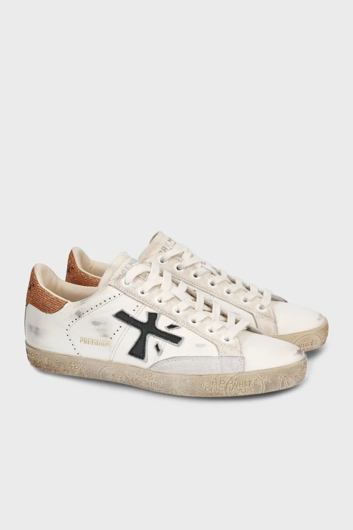 Premiata Deri Logolu Sneaker Bayan Ayakkabı STEVEND 6664 BEYAZ-GOLD - 2