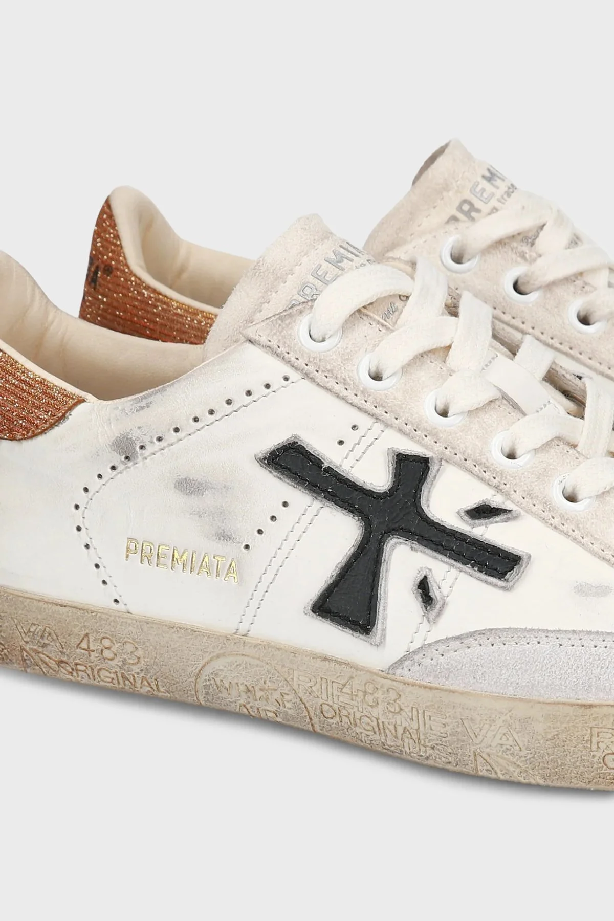 Premiata Deri Logolu Sneaker Bayan Ayakkabı STEVEND 6664 BEYAZ-GOLD - 6