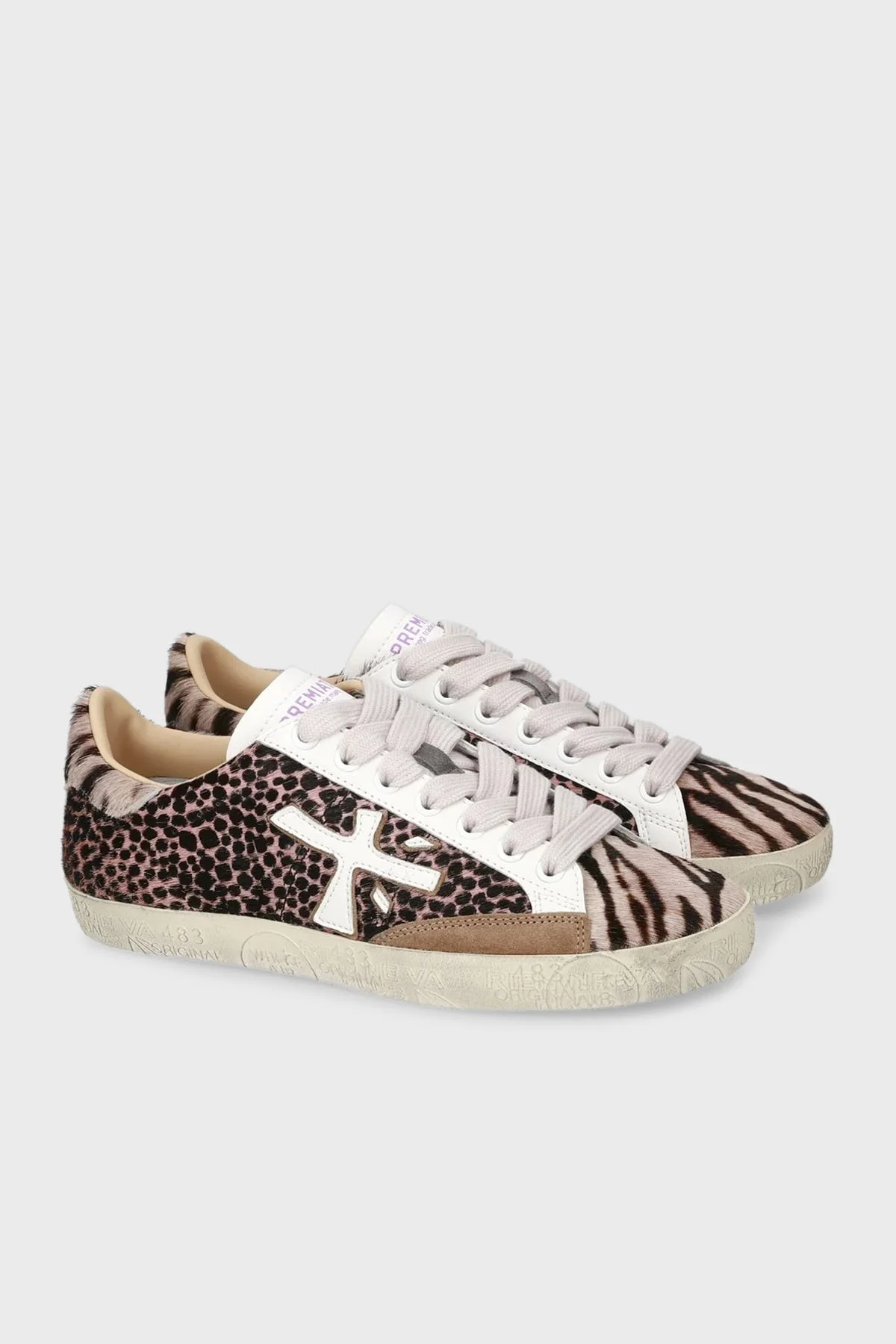 Premiata Desenli Deri Logolu Sneaker Bayan Ayakkabı STEVEND 6935 PEMBE - 3