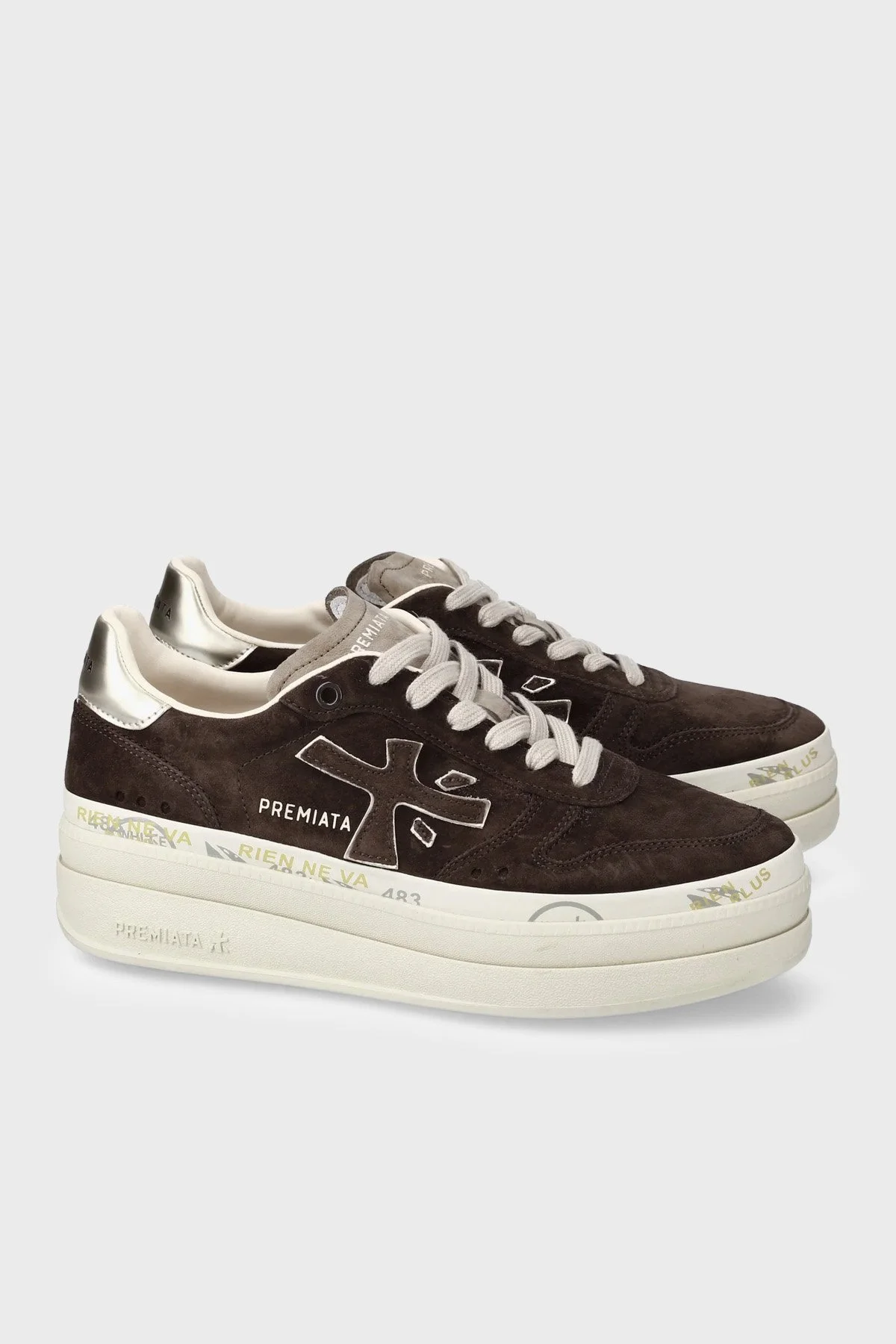 Premiata Kalın Taban Süet Sneaker Kadın Ayakkabı MICOL 7894 Kahve - 3