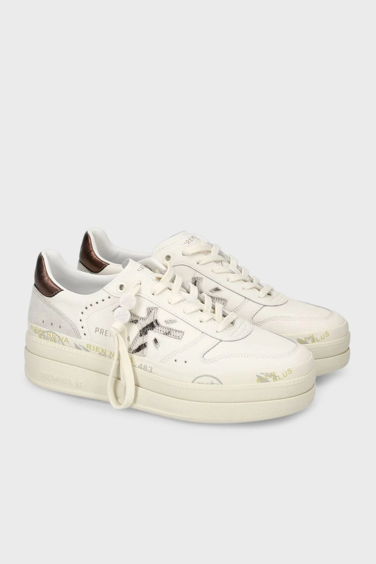 Premiata Kalın Tabanlı Deri Sneaker Bayan Ayakkabı MICOL 7035 EKRU - 3