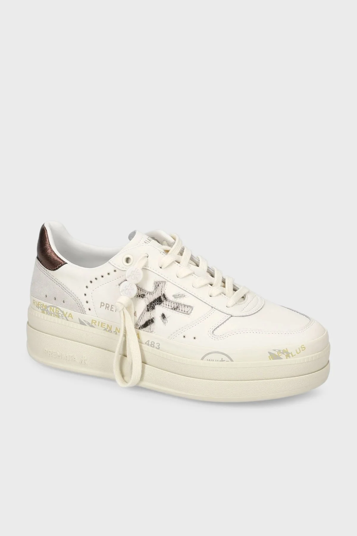 Premiata Kalın Tabanlı Deri Sneaker Bayan Ayakkabı MICOL 7035 EKRU - 4