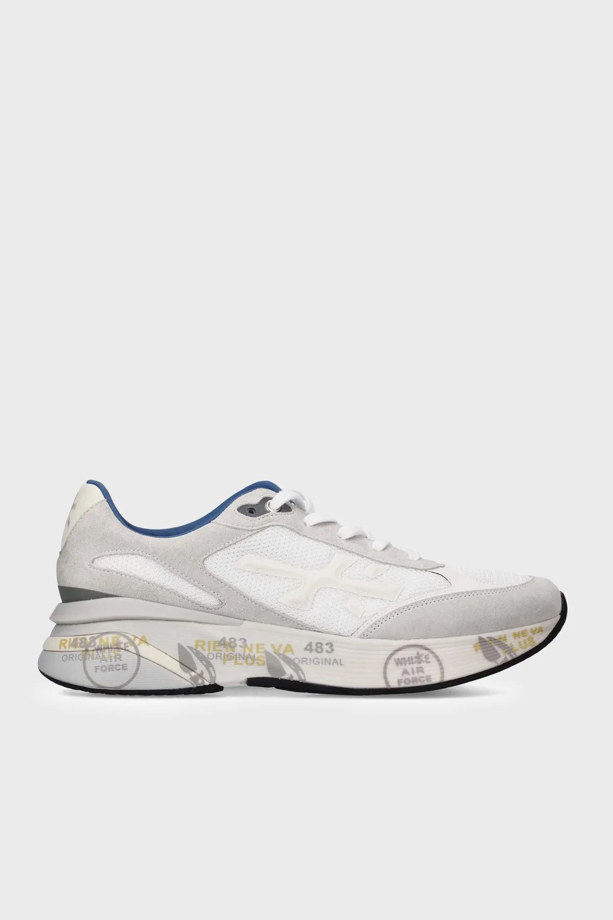 Premiata Logolu Deri Karışımlı Sneaker Erkek Ayakkabı MOERUN 8075 BEYAZ GRİ - 1