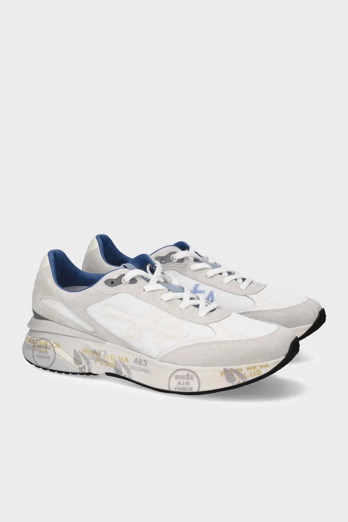 Premiata Logolu Deri Karışımlı Sneaker Erkek Ayakkabı MOERUN 8075 BEYAZ GRİ - 3