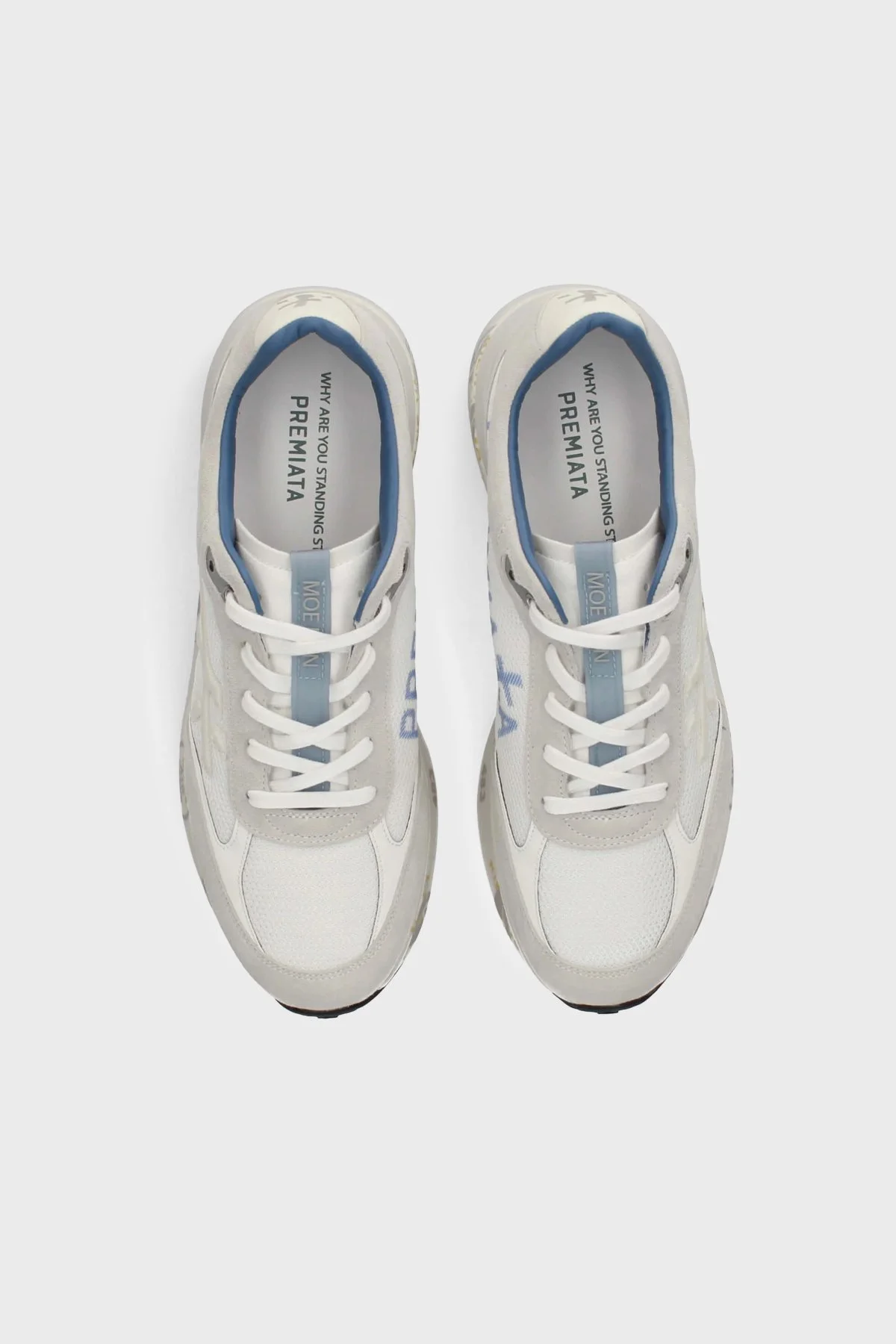 Premiata Logolu Deri Karışımlı Sneaker Erkek Ayakkabı MOERUN 8075 BEYAZ GRİ - 4